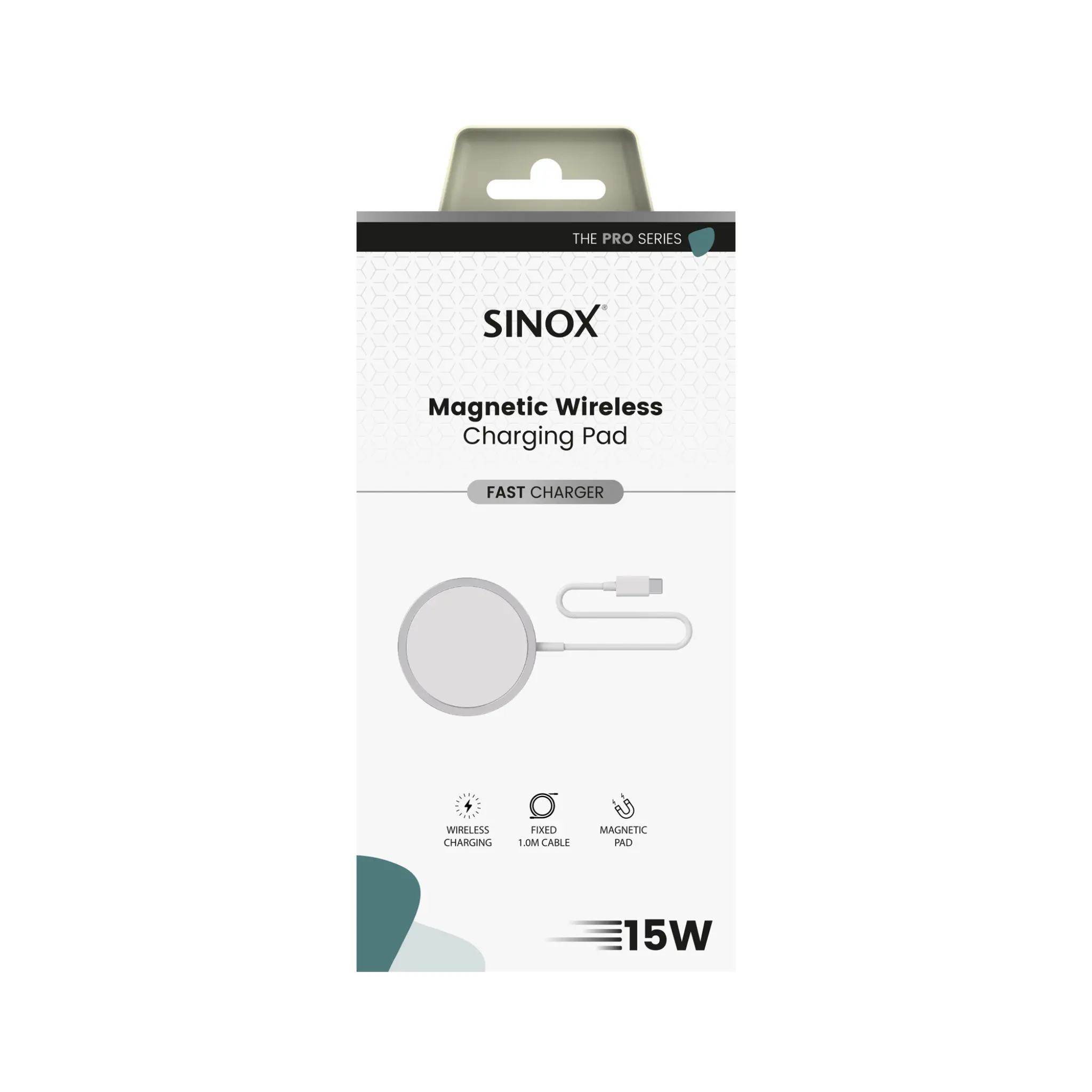 Sinox PRO magnetisk trådløs lader 15W. 1m. Hvit