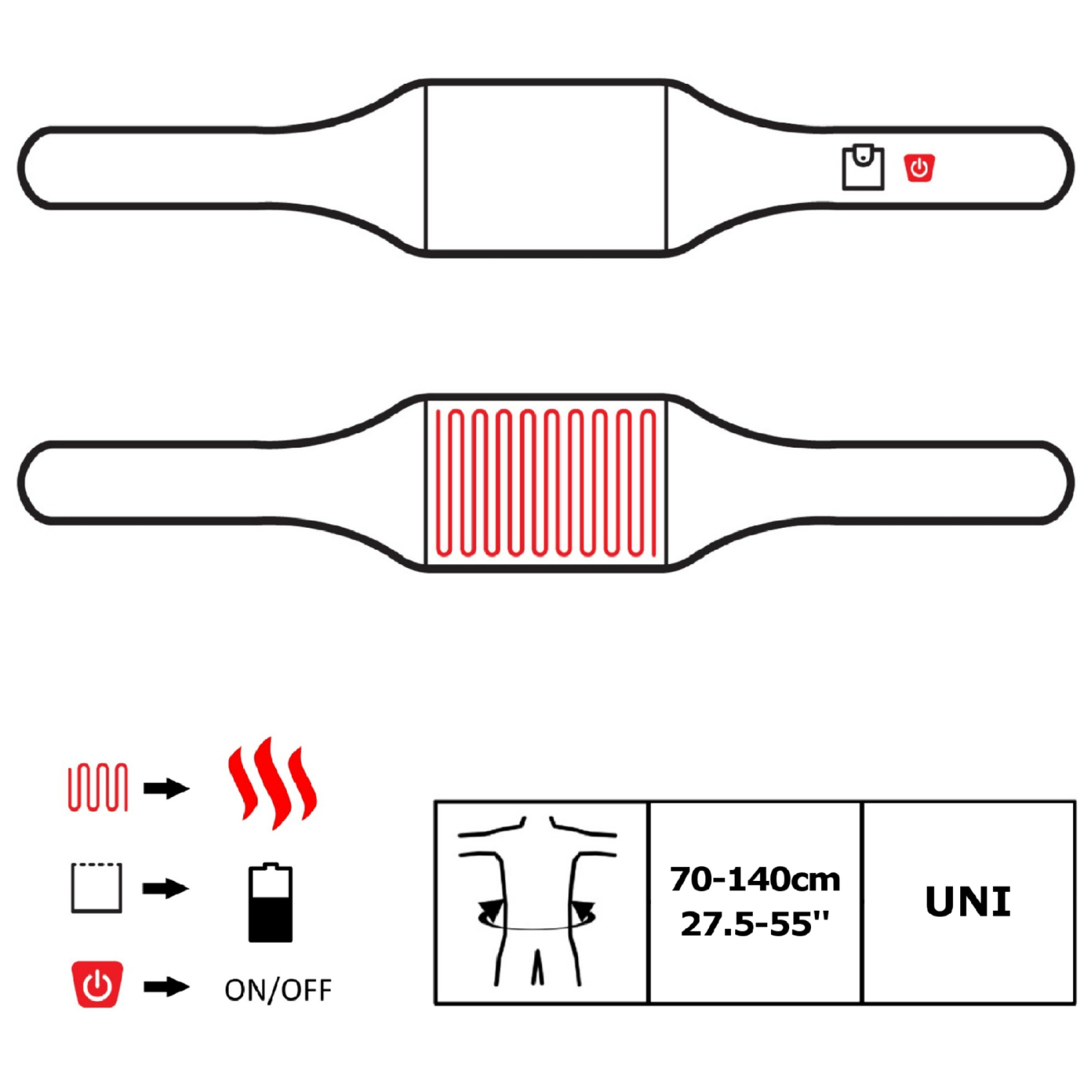 Glovii oppvarmet universalbelte med USB-inngang. Grå/svart