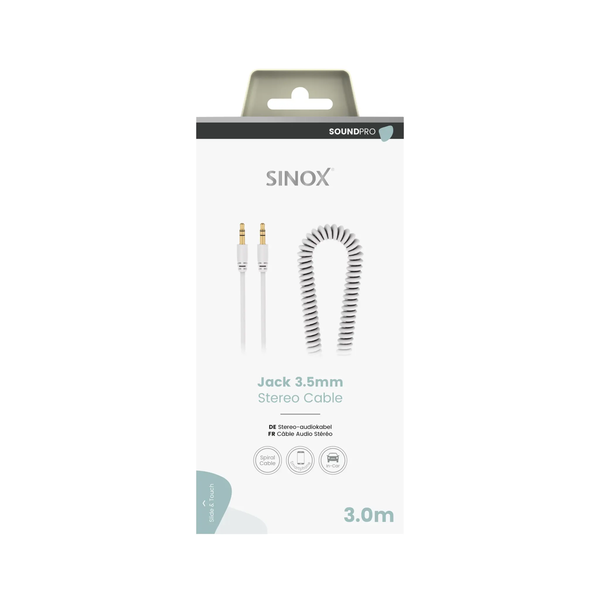 Sinox PRO Mini Jack-kabel. 3m. Hvit