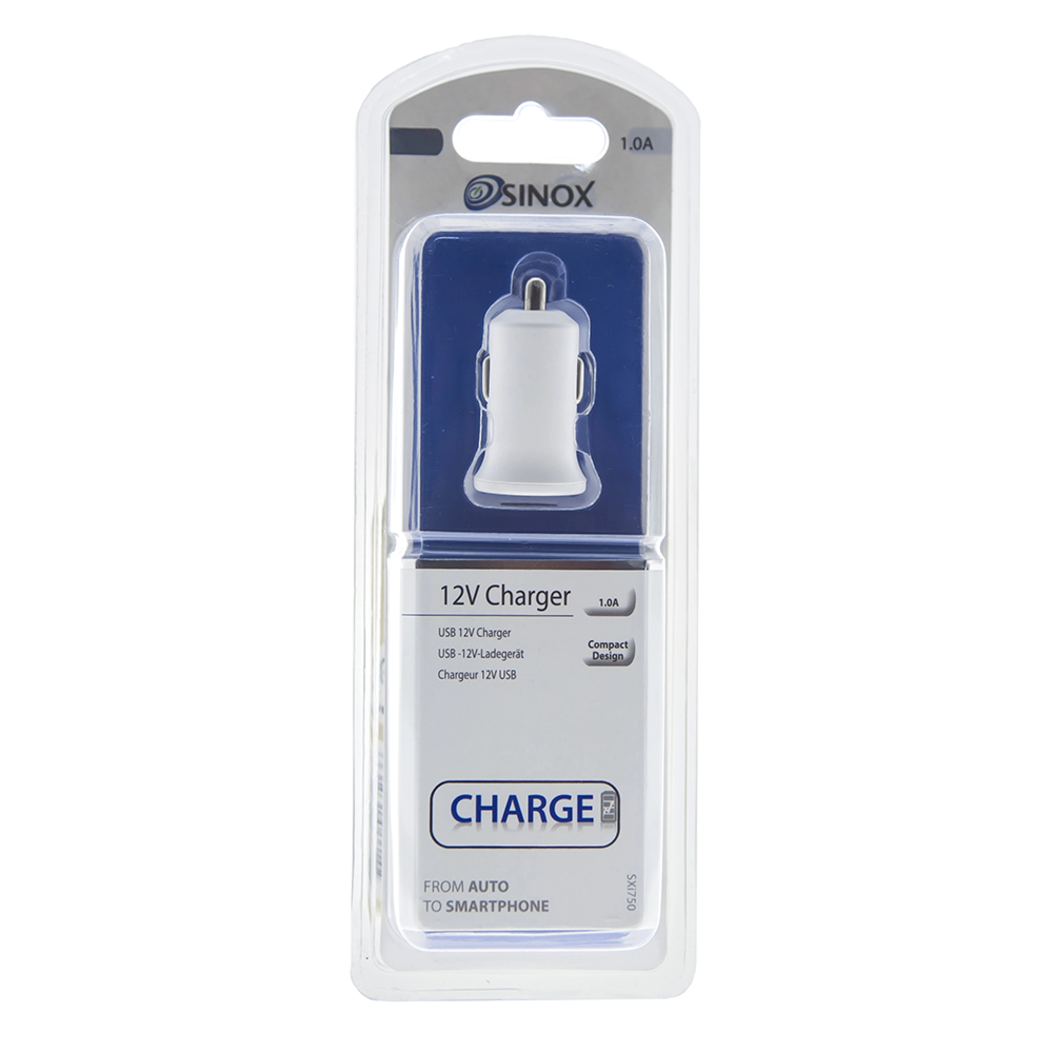 Sinox 12V USB A billader. 1.0A. Hvit