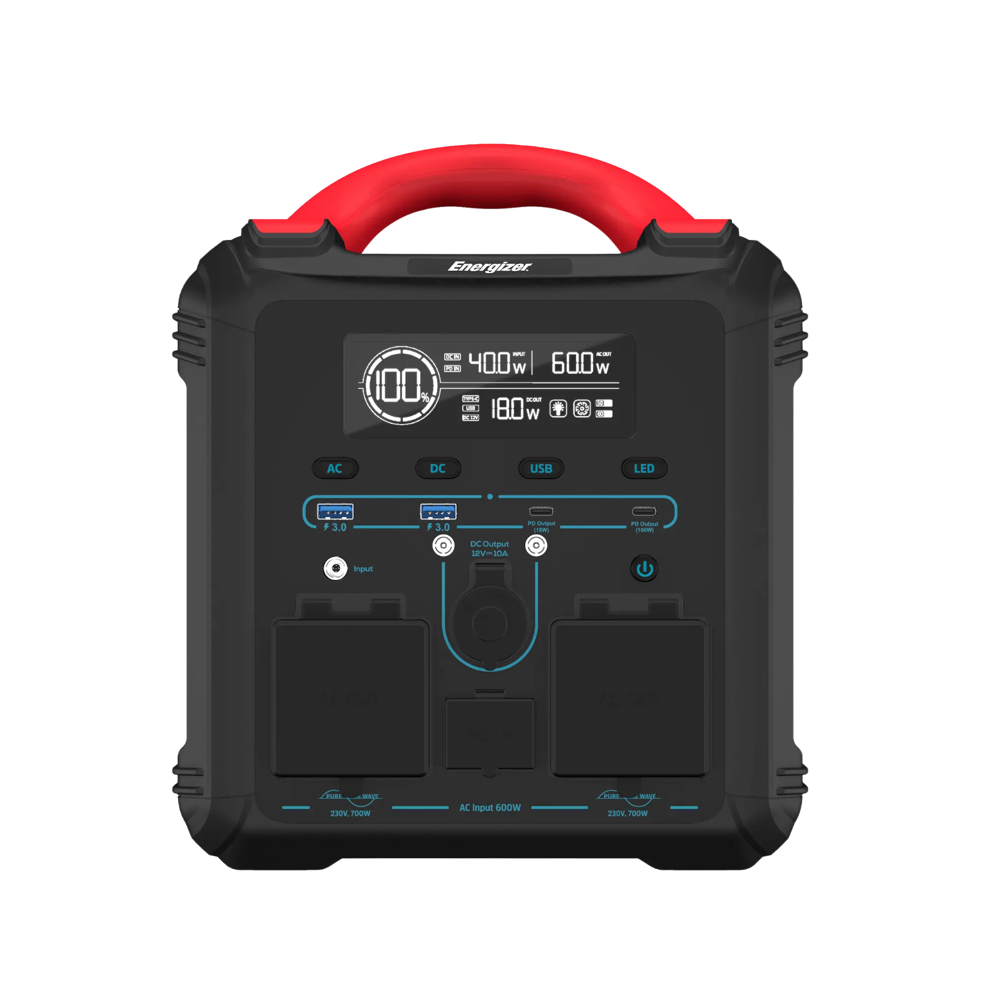 Energizer 700 W bærbar kraftstasjon med dobbel PD-utgang. Svart