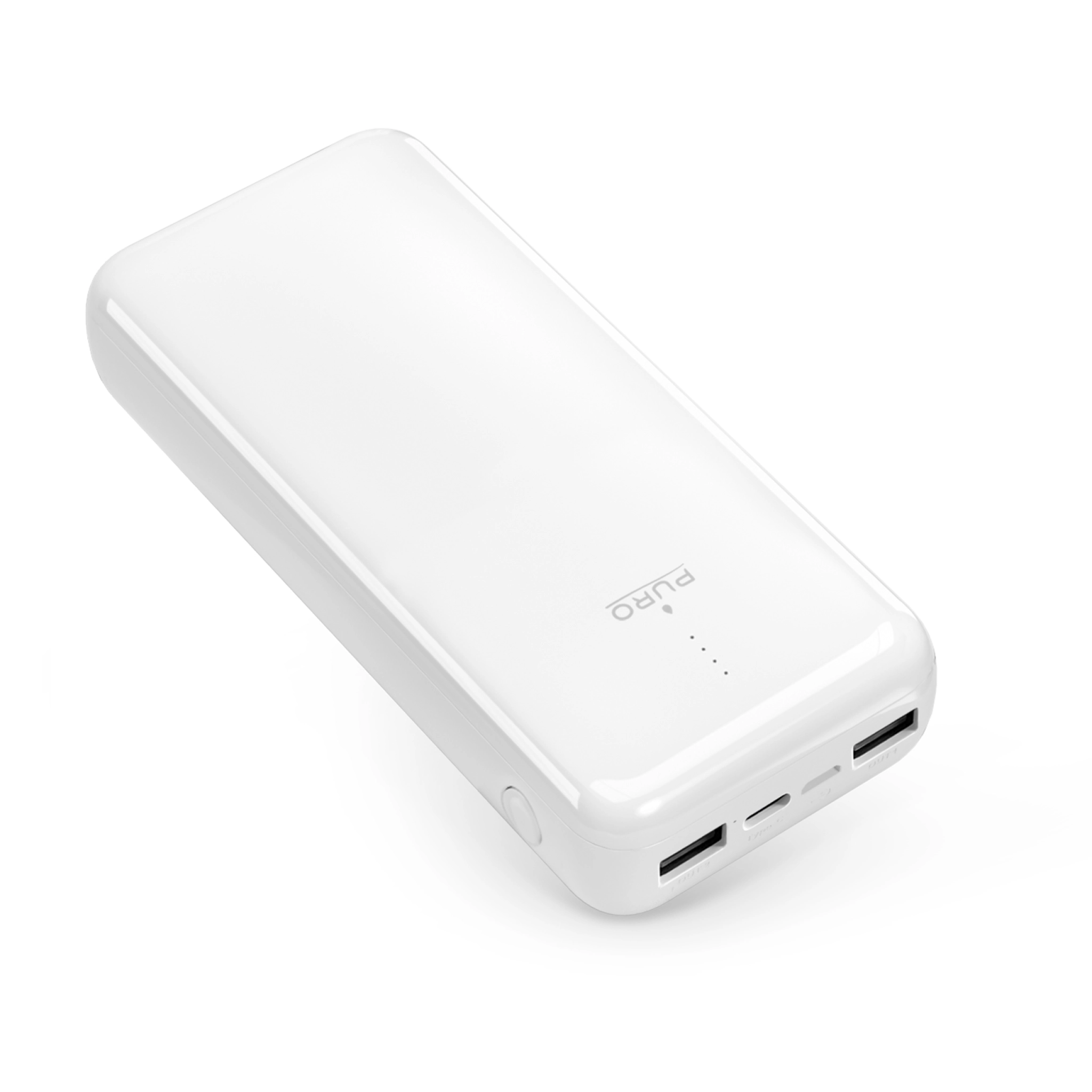 PURO Power Bank 20000 mAh USB-C + 2 USB-A hurtiglading. Hvit