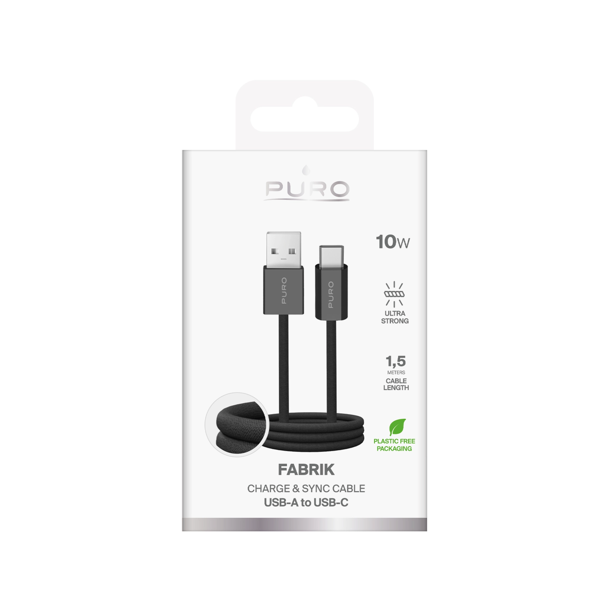 PURO Fabrik 2.0 USB-A - USB-C lade- og synkroniseringskabel