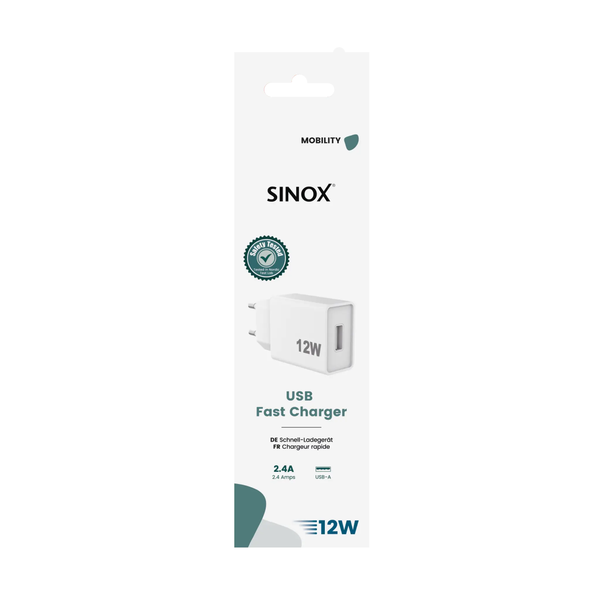 Sinox vegglader USB-A 12W. Hvit
