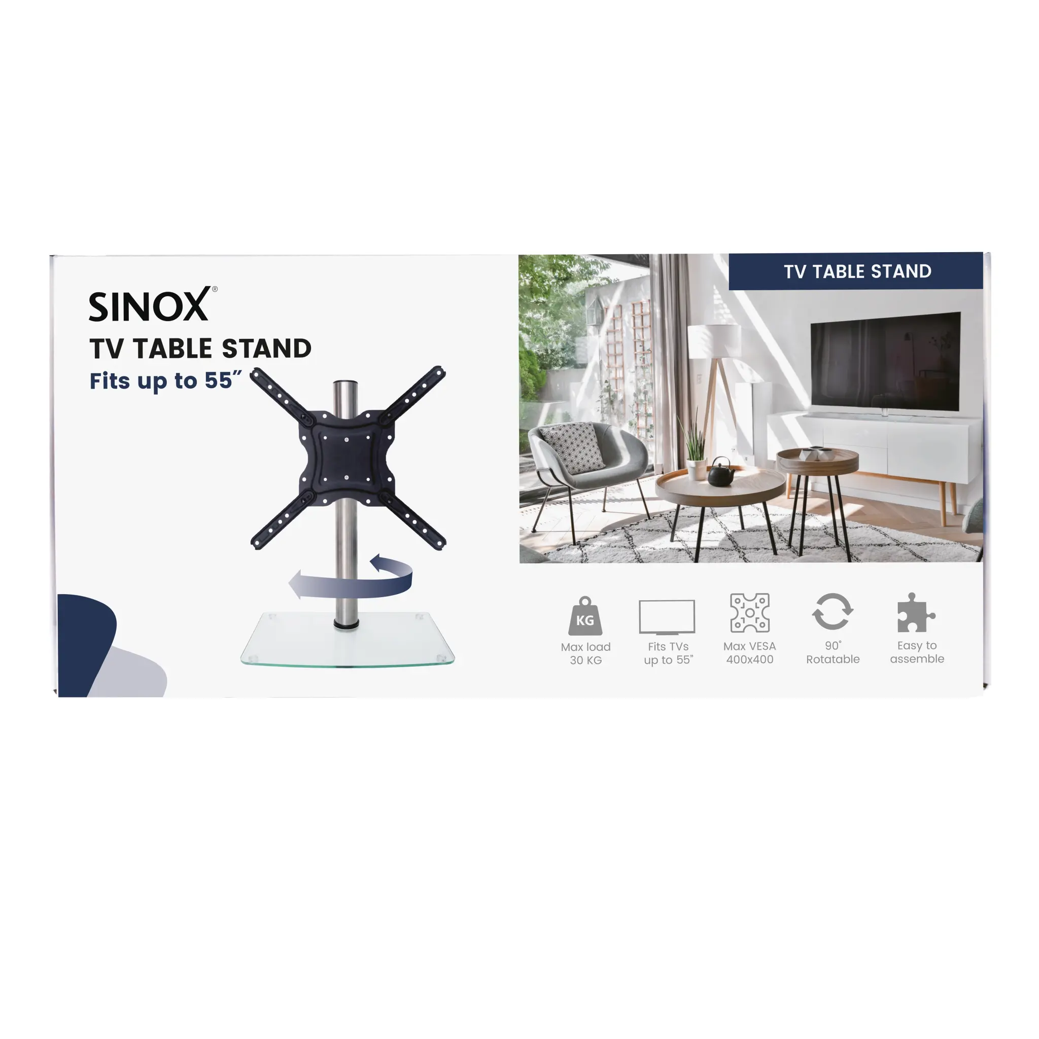 Sinox StandView TV Desk Mount with rotatable top. 26"-55". Alu finish