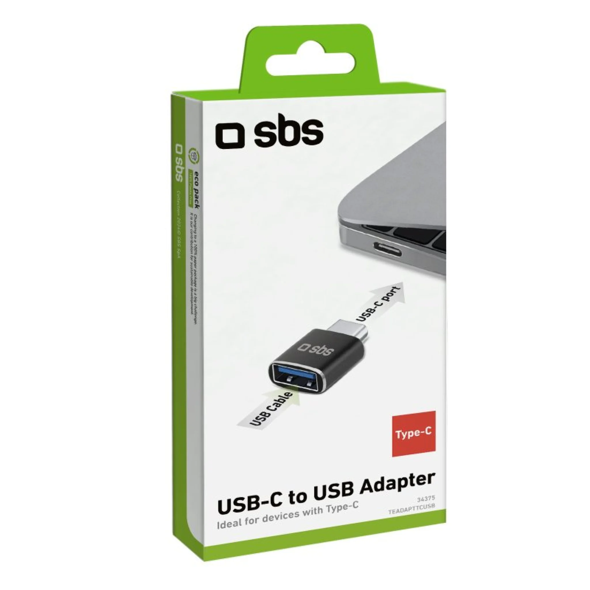 SBS USB-C hann til USB hunn-adapter. Svart