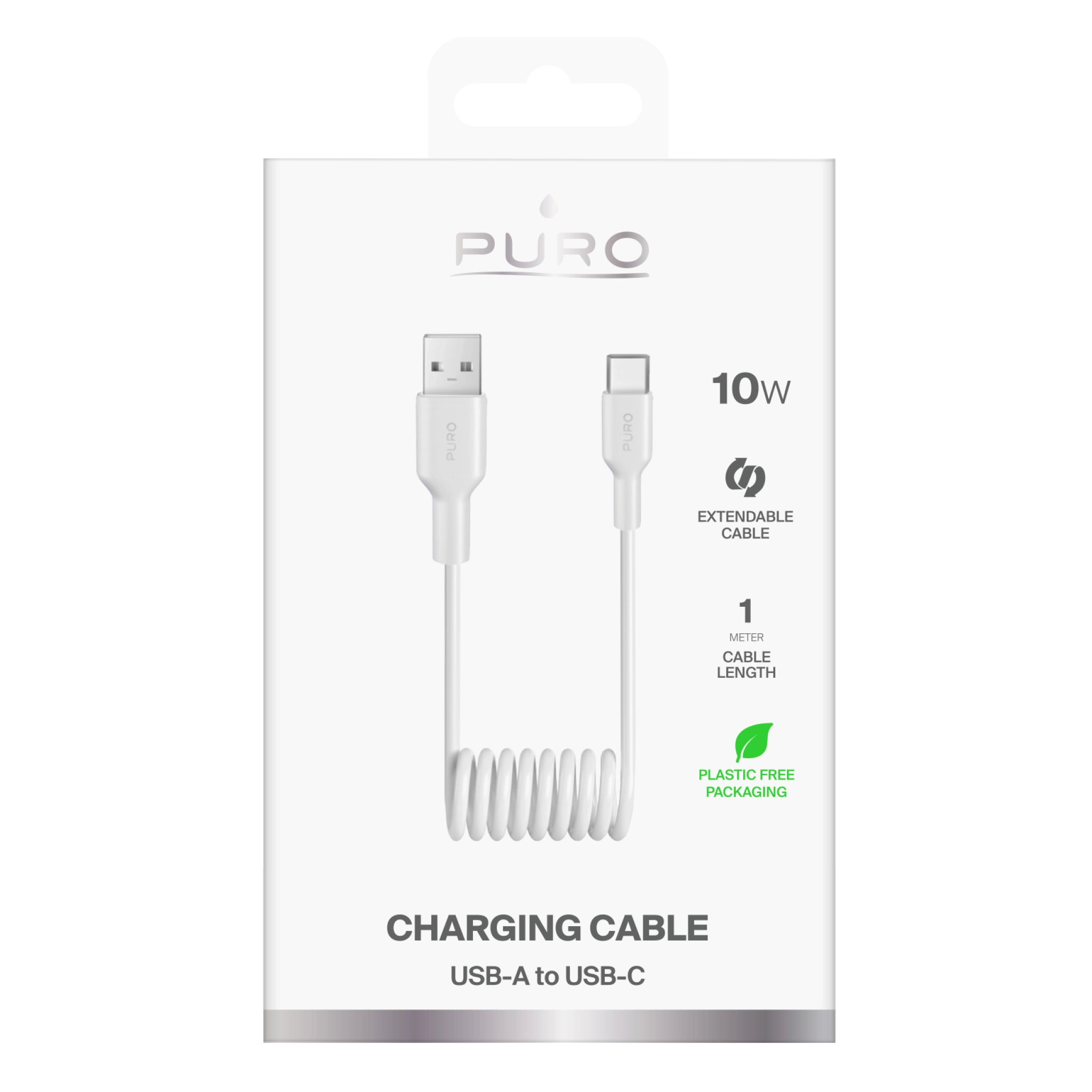 PURO USB-A til USB-C TPU-spiralkabel, 1 m