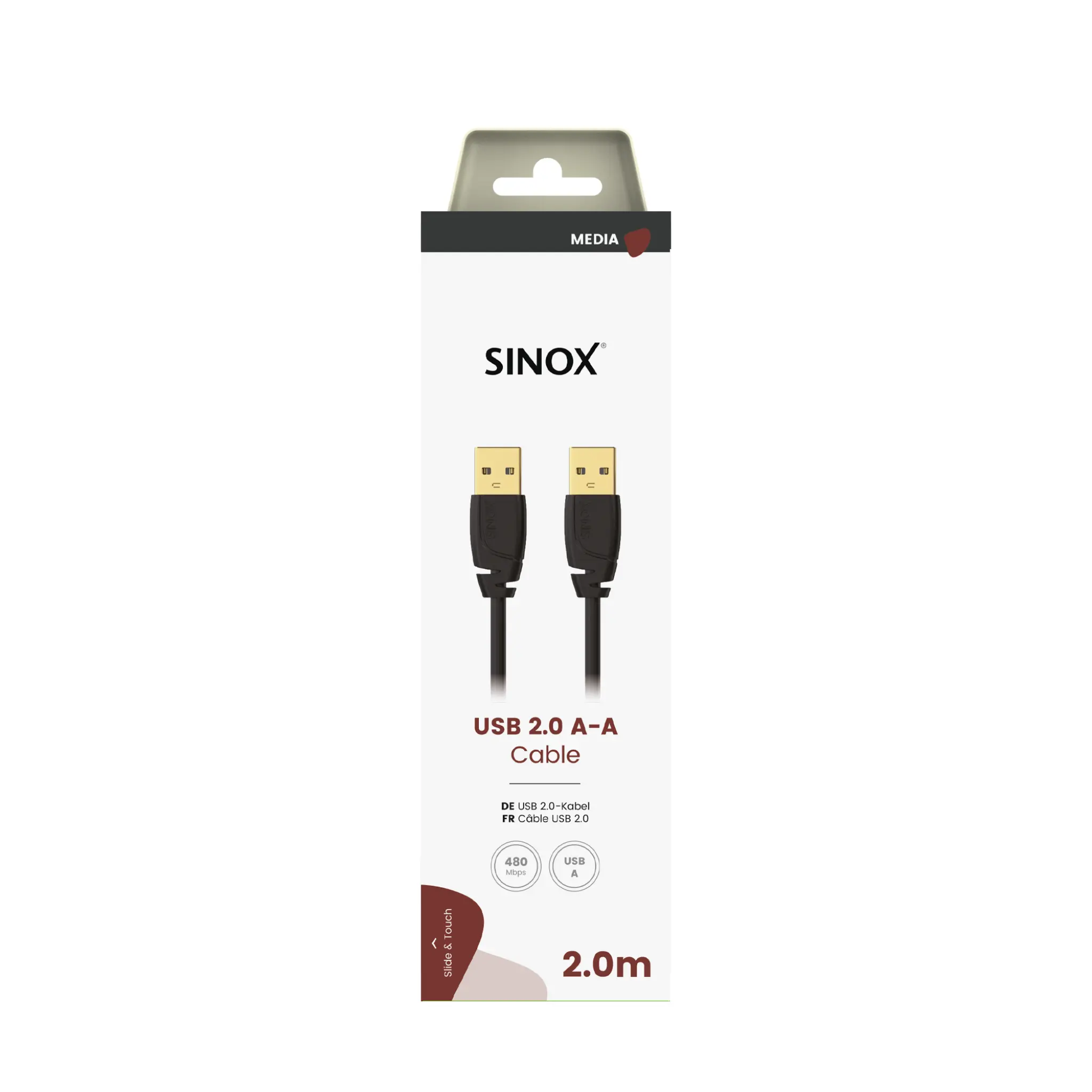 Sinox USB 2.0-kabel. 2m. Svart