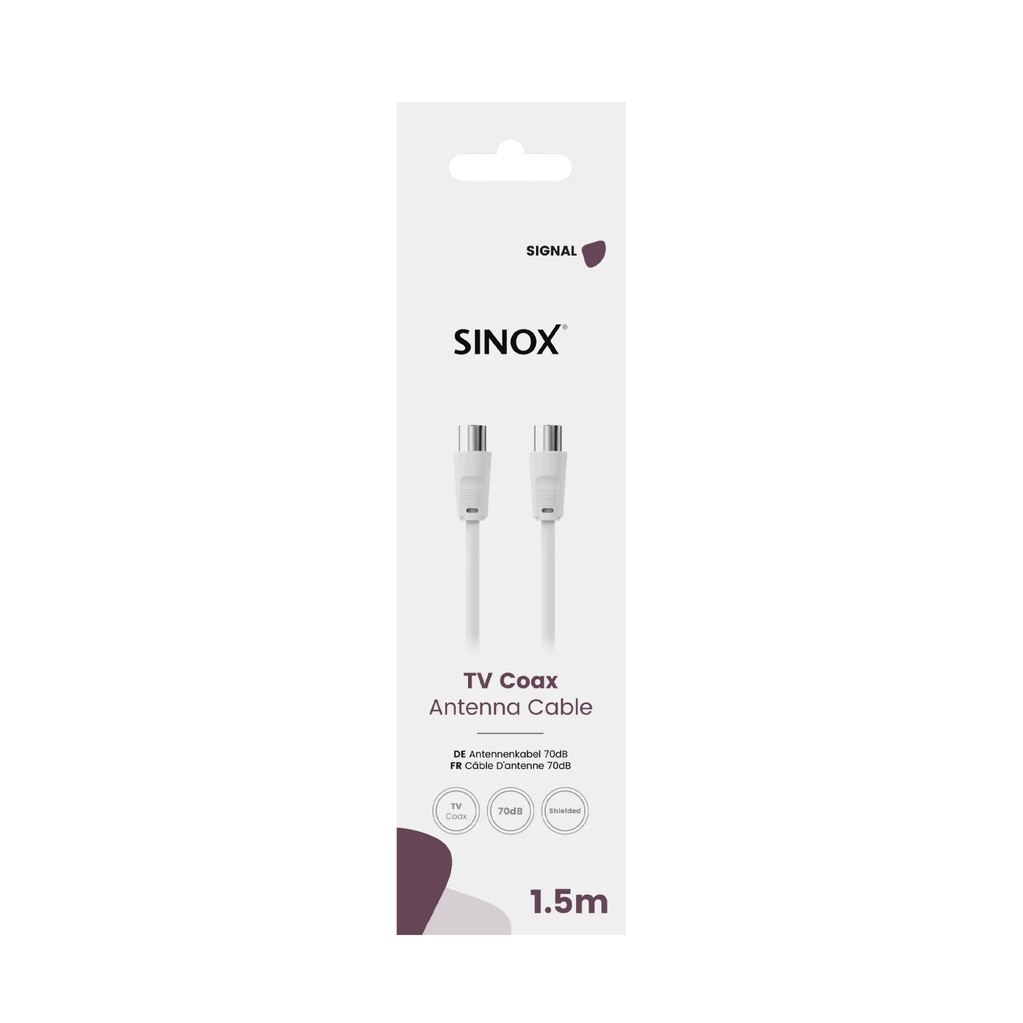 Sinox 70dB antennekabel. 1.5m. Hvit