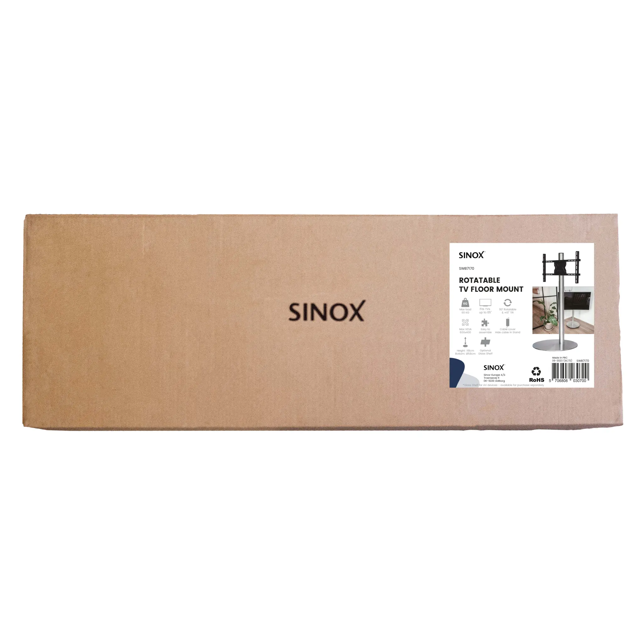 Sinox StandView TV Floor Mount with rotatable top. 55"-85". Alu finish