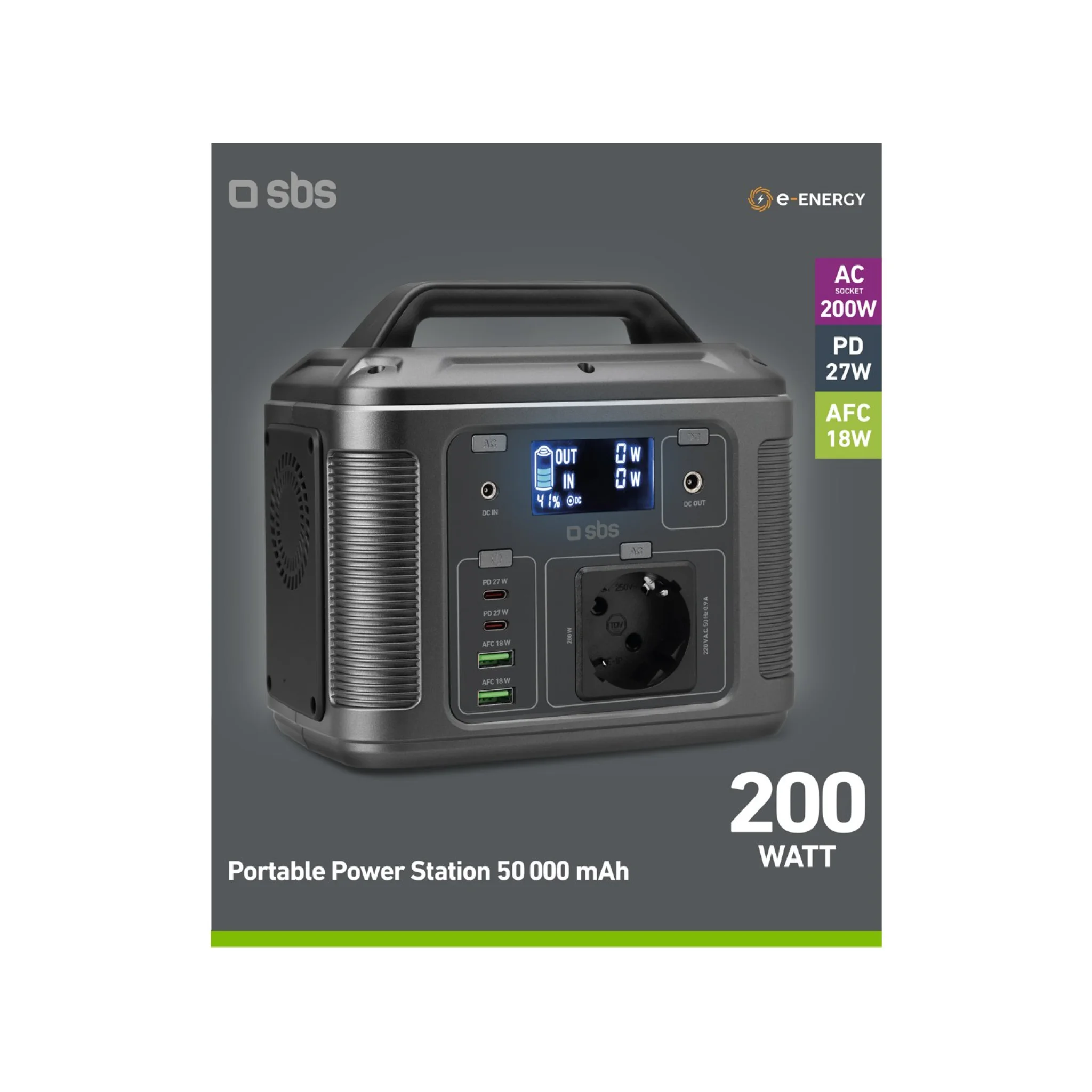 Sbs bærbar 200W ladestasjon. Svart