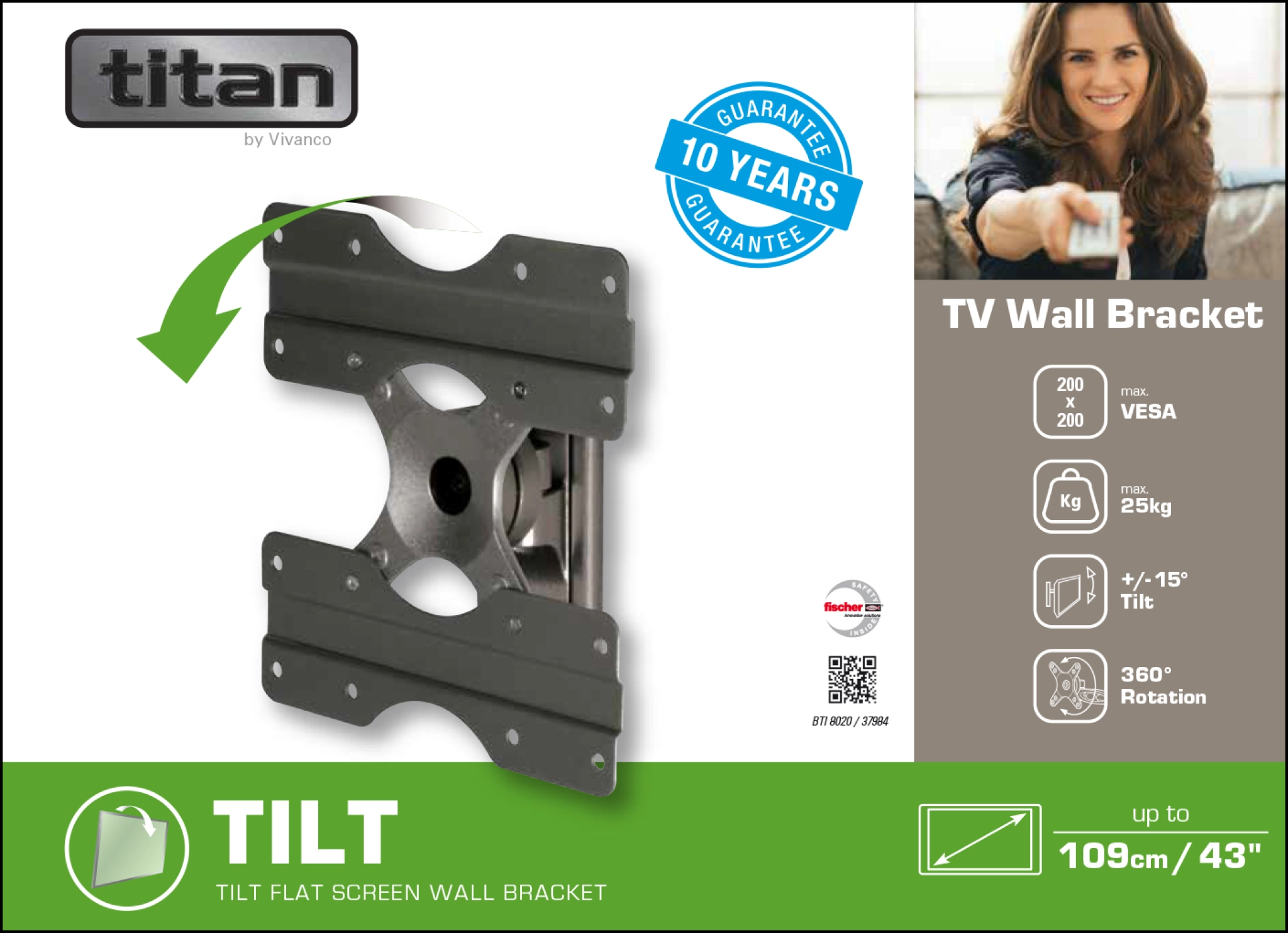 Vivanco TITAN TV-veggmontering, TILT, 43", 25 kg, VESA 200x200