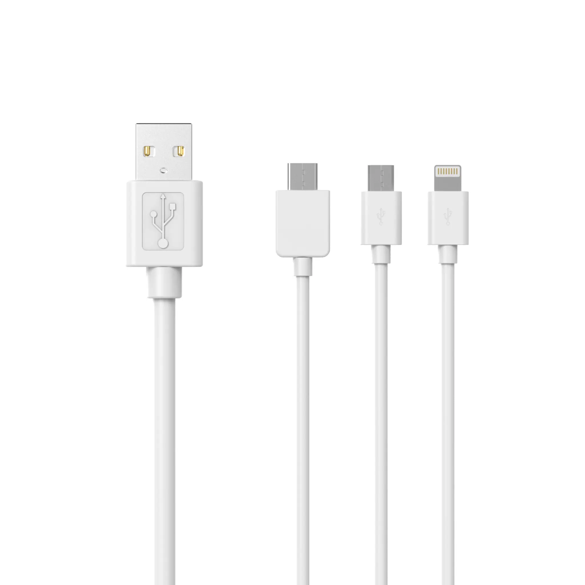 Techammo 3-i-1-kabel med Lightning, USB C og Micro USB. 1m. Hvit