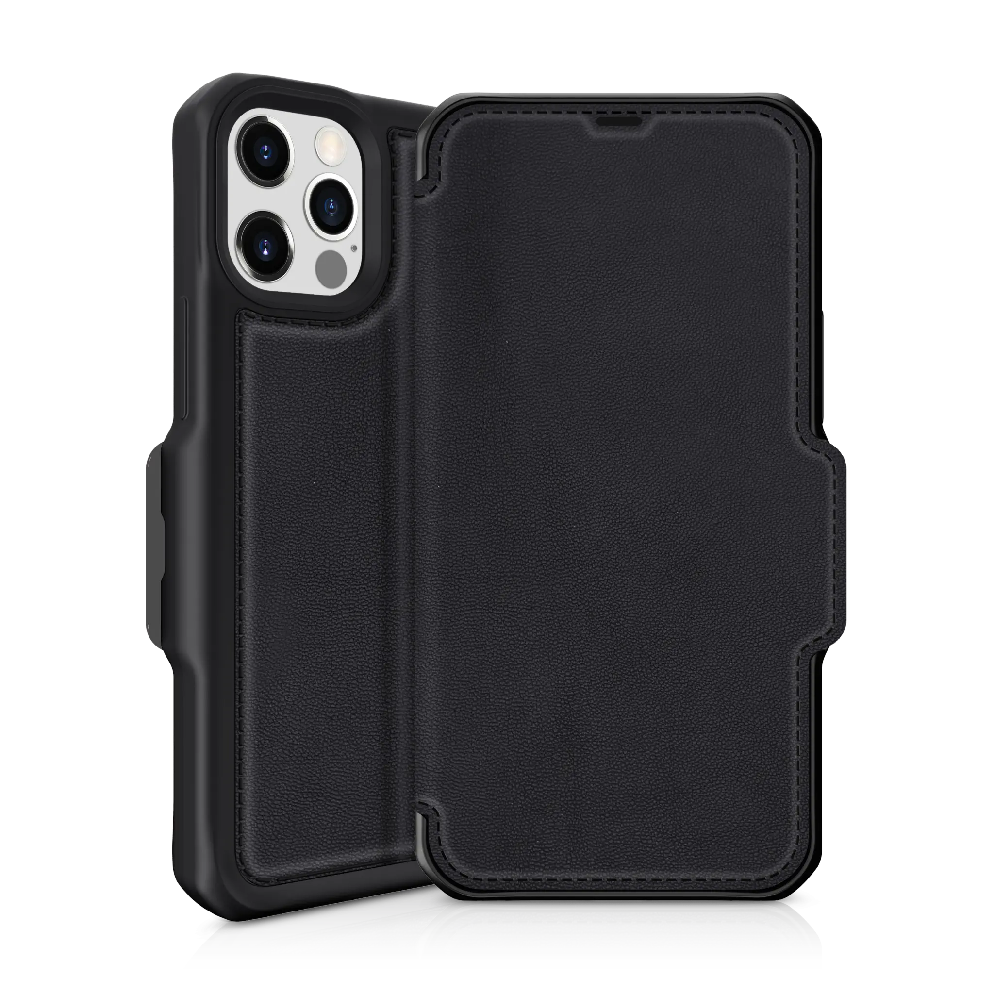 ITSKINS HYBRID FOLIO cover for iPhone 12 Pro Max®. Black with recycled leather