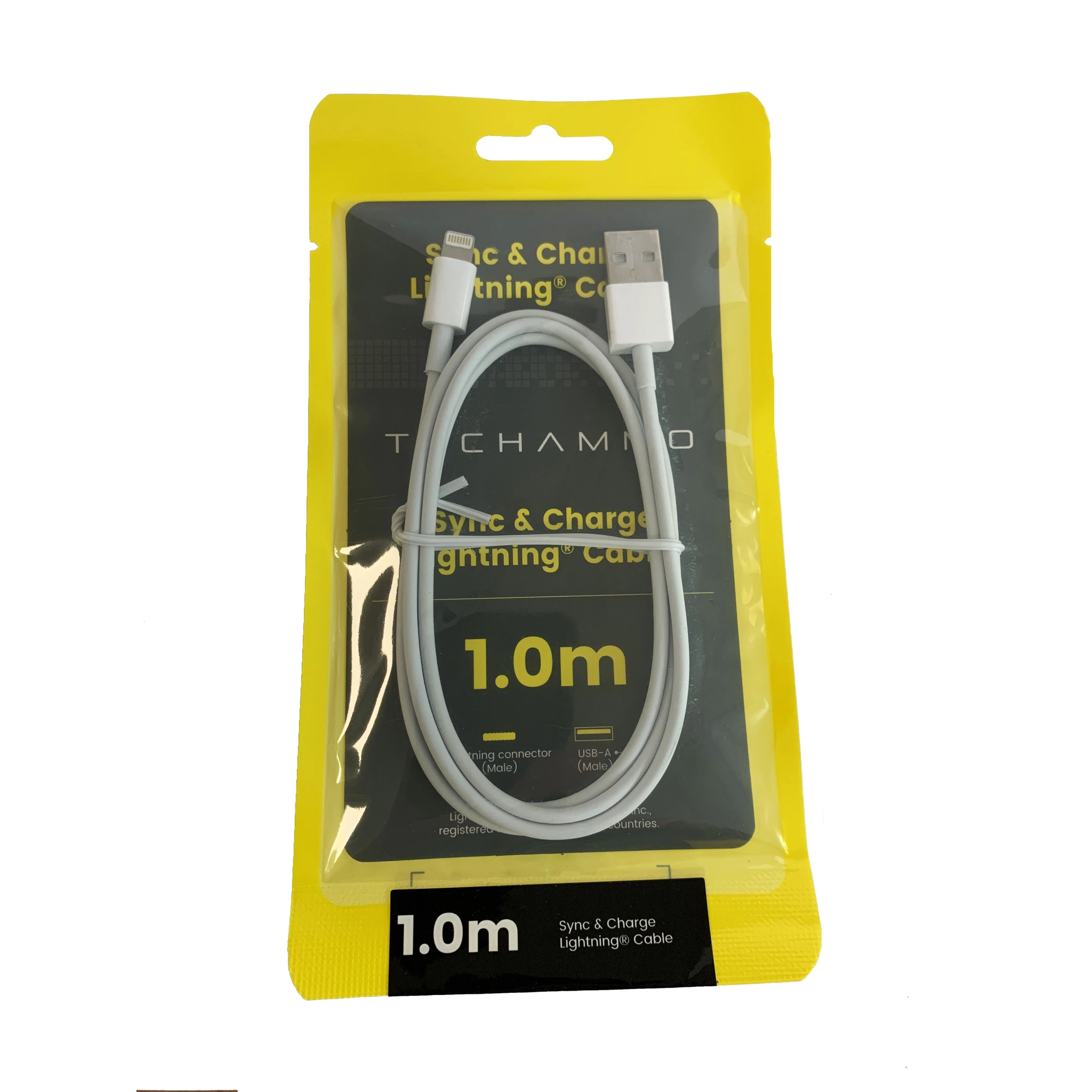 Techammo Lightning-kabel. 1m. Hvit