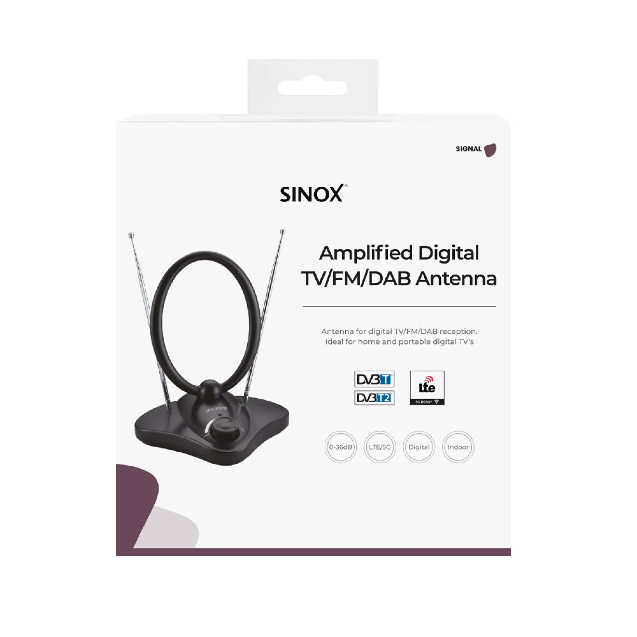 Sinox One Digital Indoor Radio & TV Antenna. Black