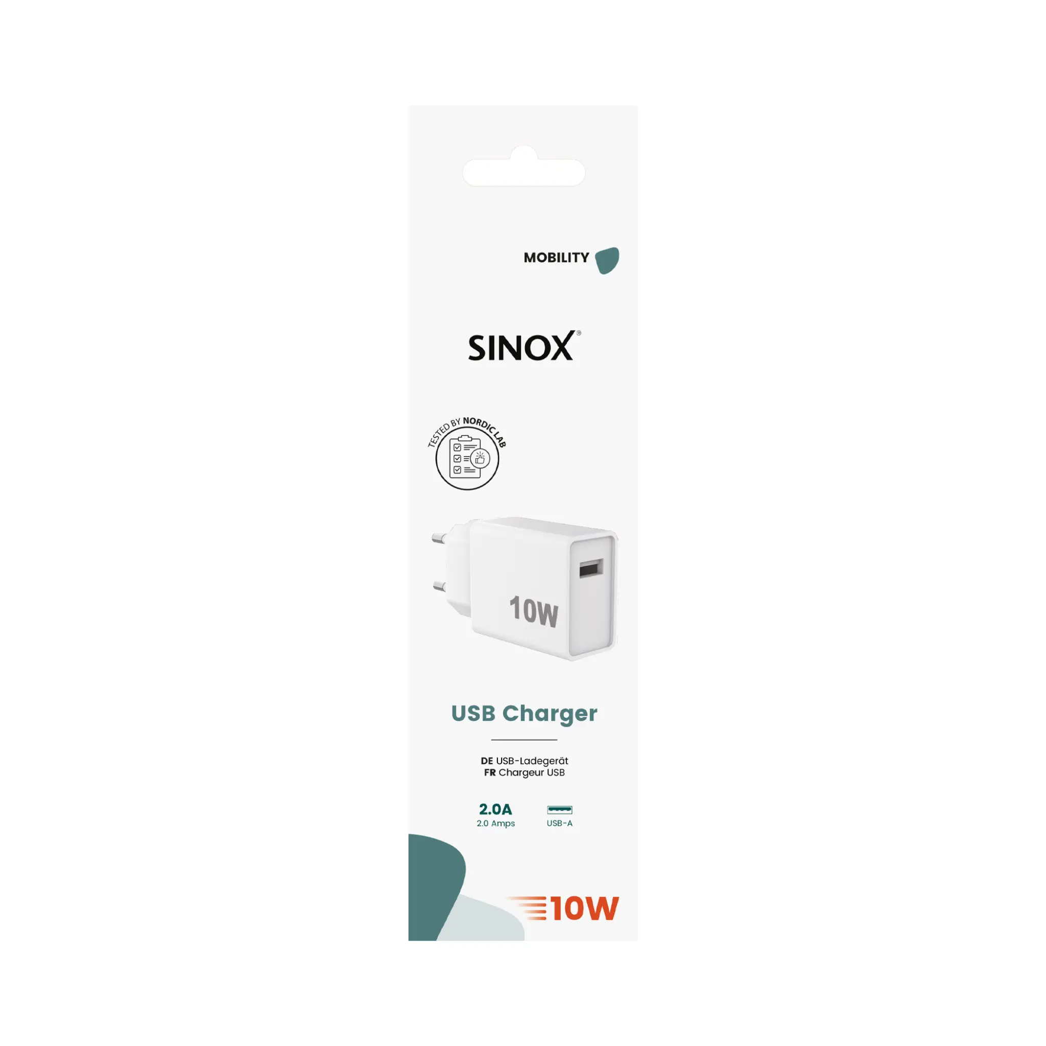 Sinox vegglader USB-A 10W. Hvit