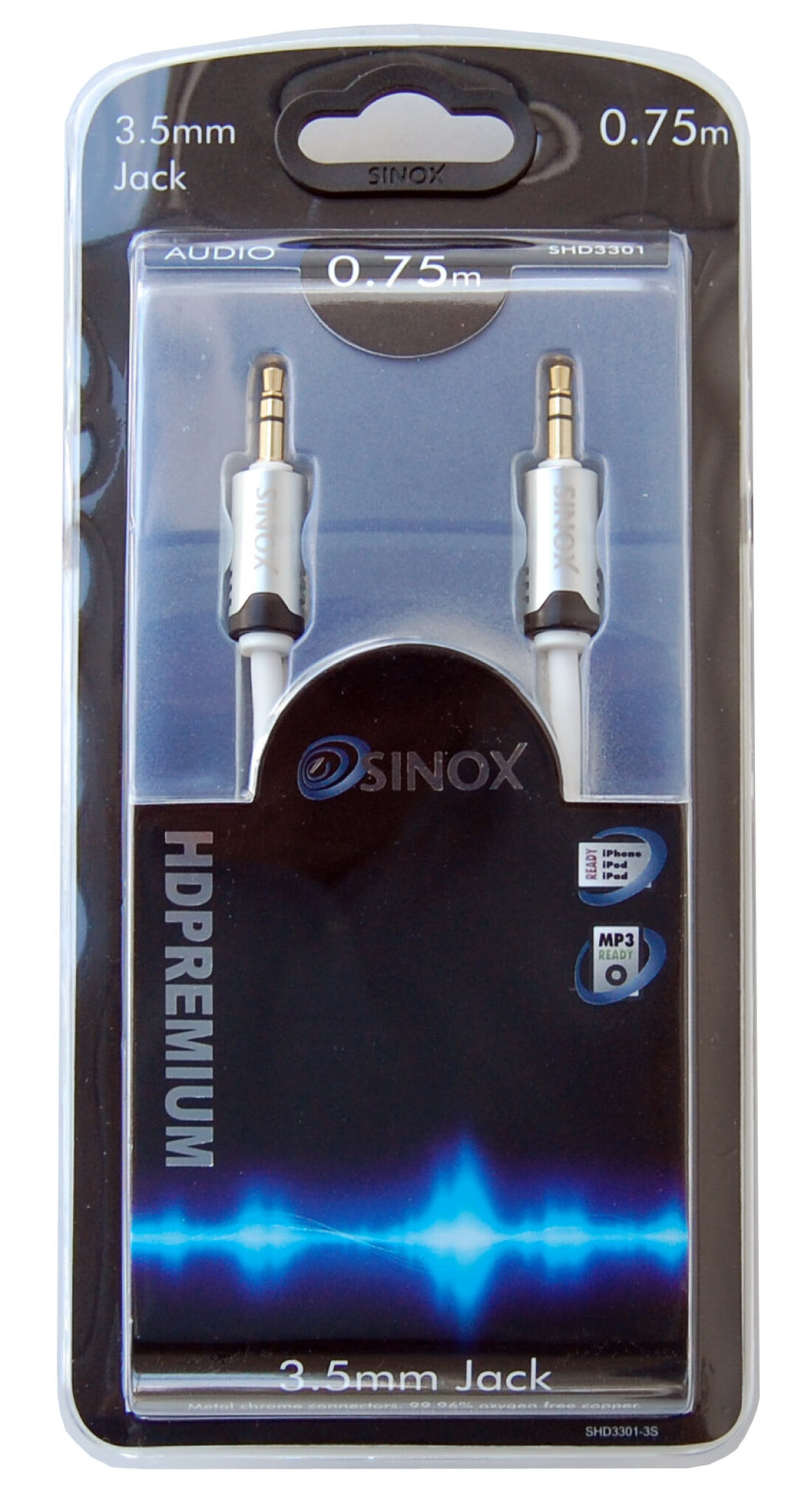 Sinox SHD Mini Jack Cable. 0.75m. White