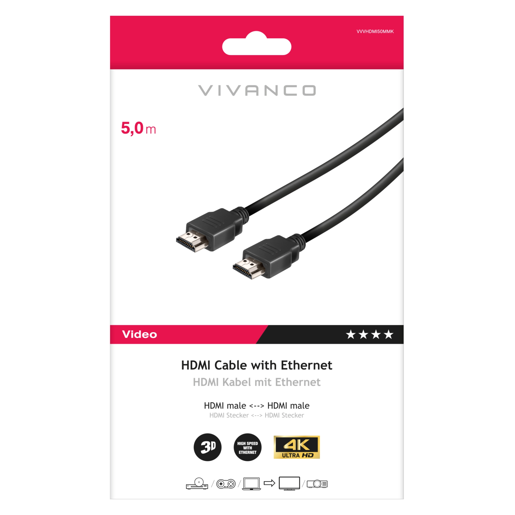 Vivanco HDMI Type A-kabel for 3D og 4K Ultra HD