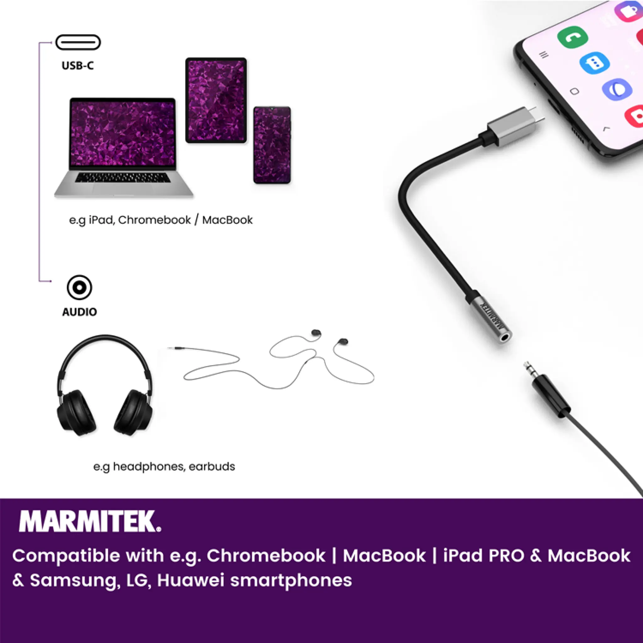 Marmitek USB-C to AUX adapter. 0.15m