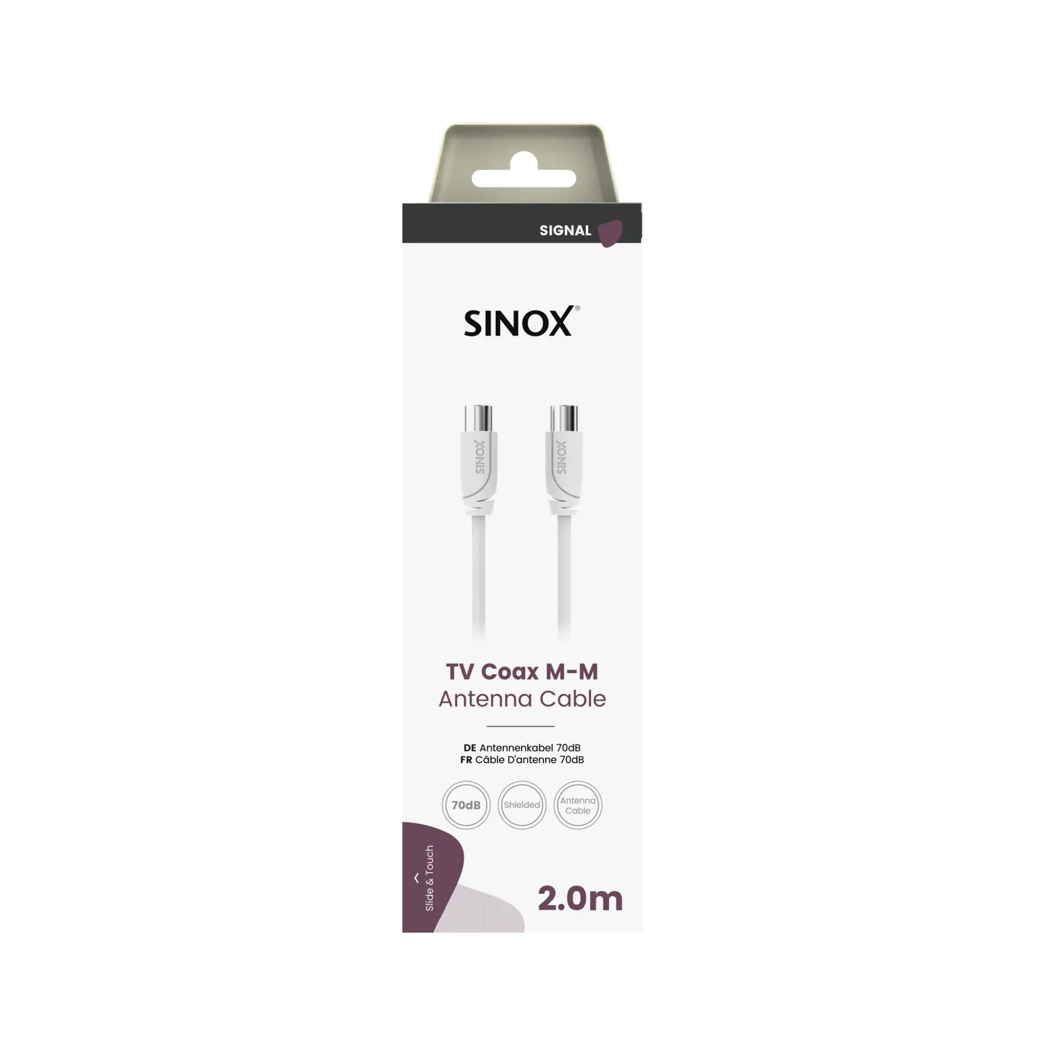 Sinox 70dB antennekabel. 2m. Hvit