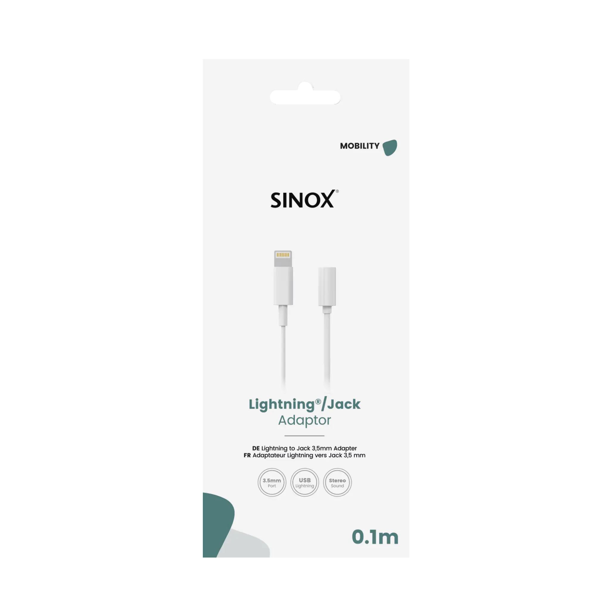 Sinox Adapter Lightning - Mini Jack. 0.15m. Hvit