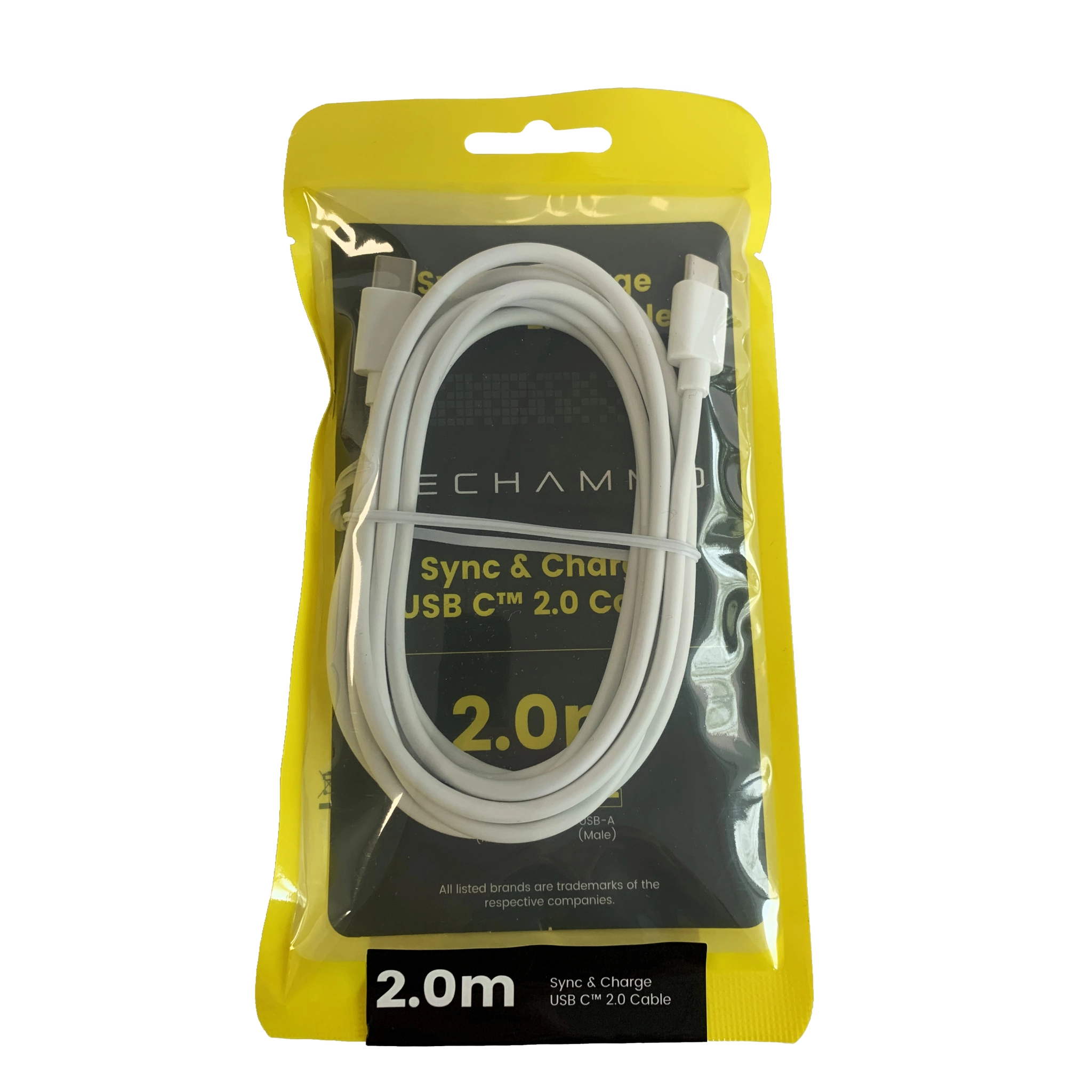 Techammo USB C-kabel. 2m. Hvit