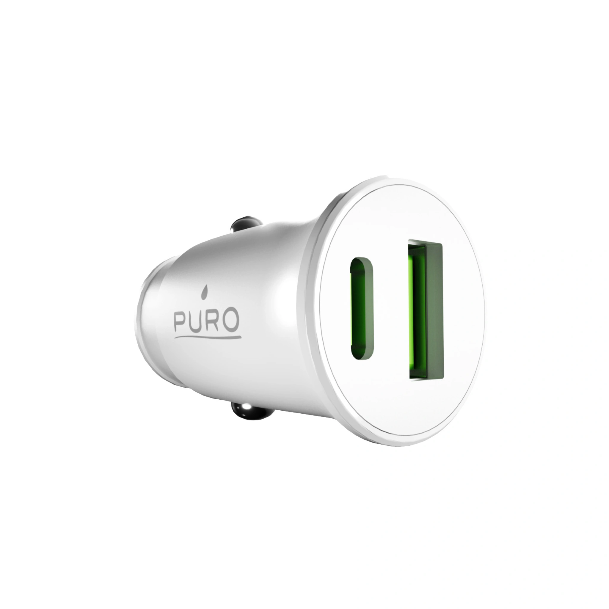 PURO Pro Lite billader med 1 USB-A-port og 1 USB-C-port. Hvit
