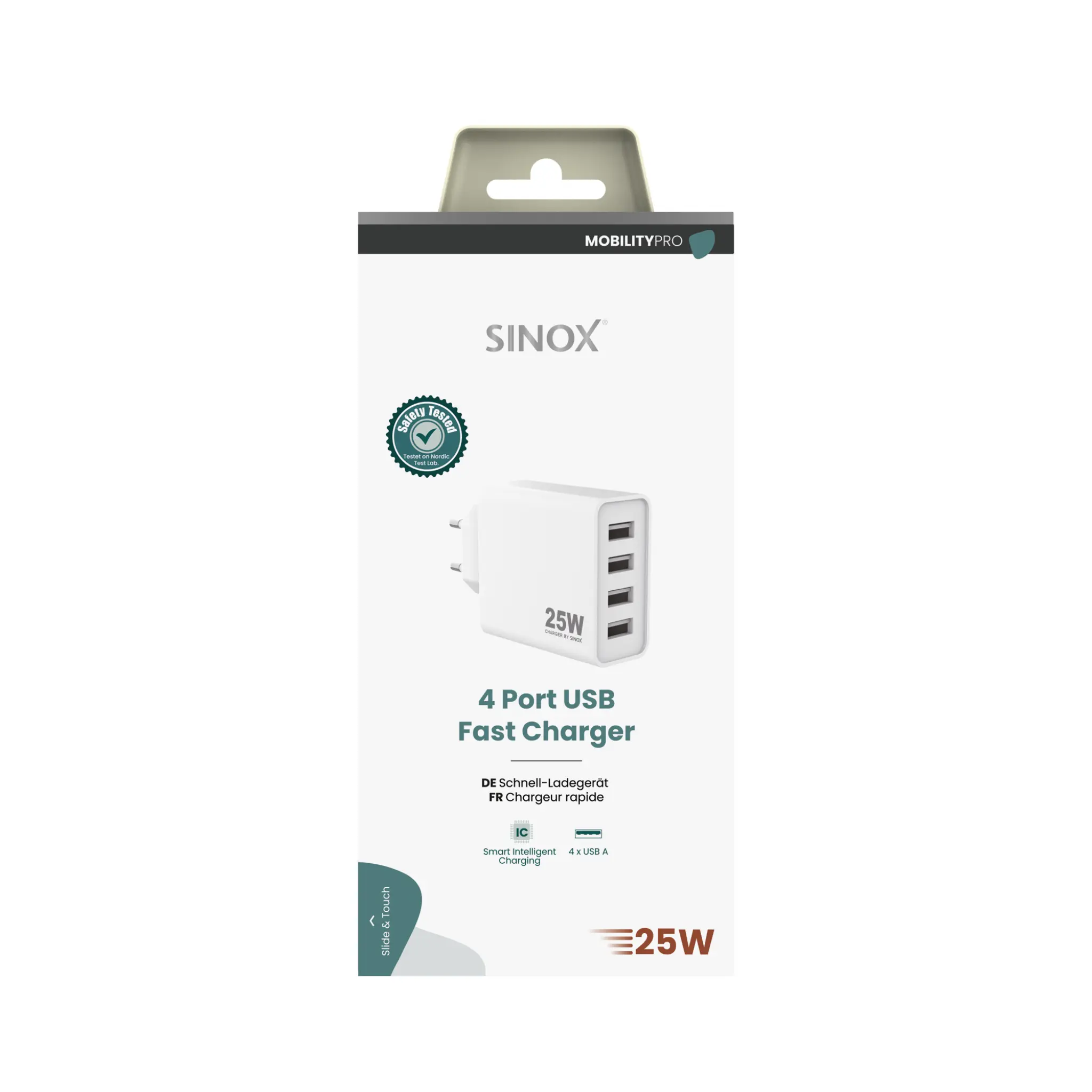 Sinox PRO vegglader 4xUSB-A 25W. Hvit