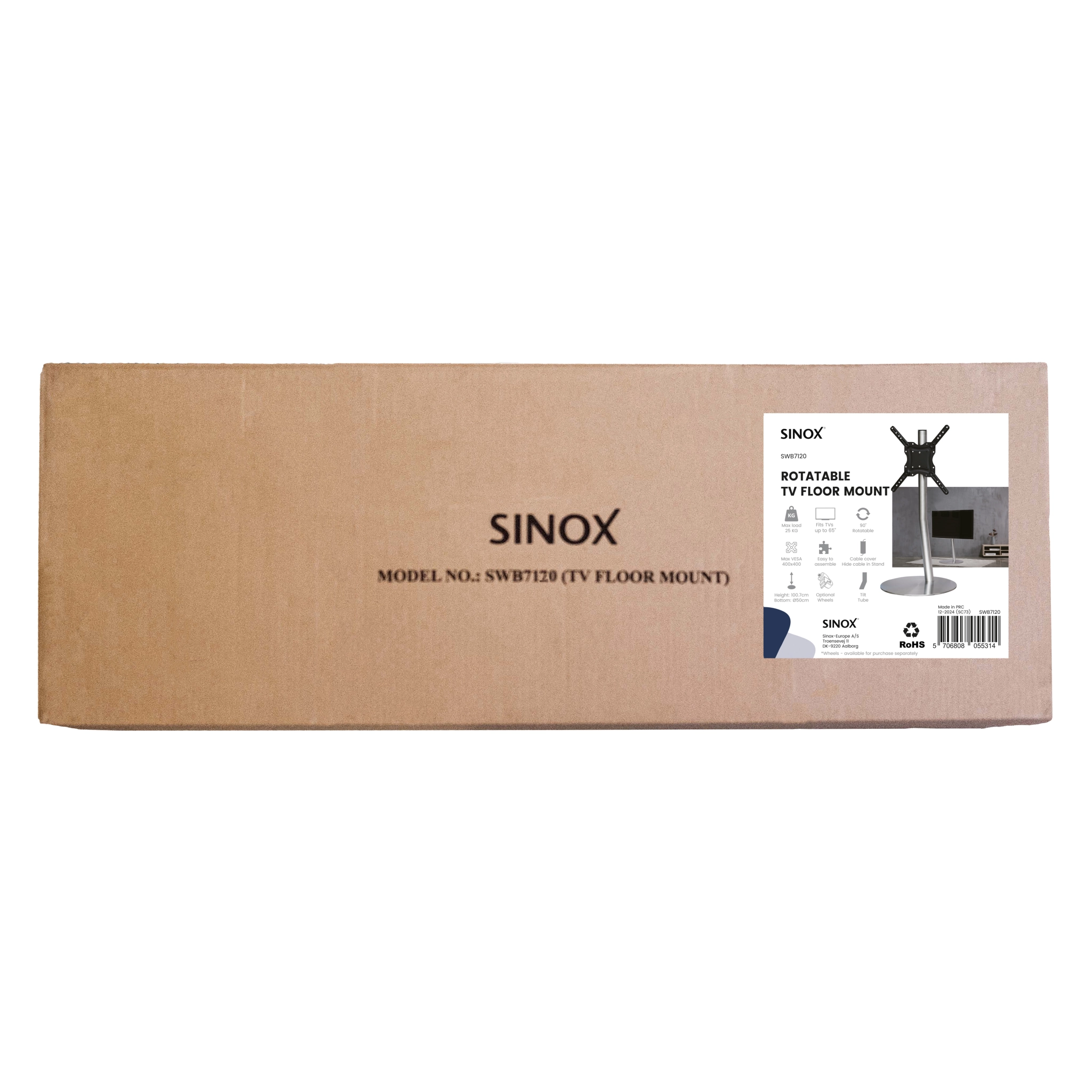 Sinox StandView TV-gulvmontering, vinklet med roterbar topp. 26"-65". Alu-finish