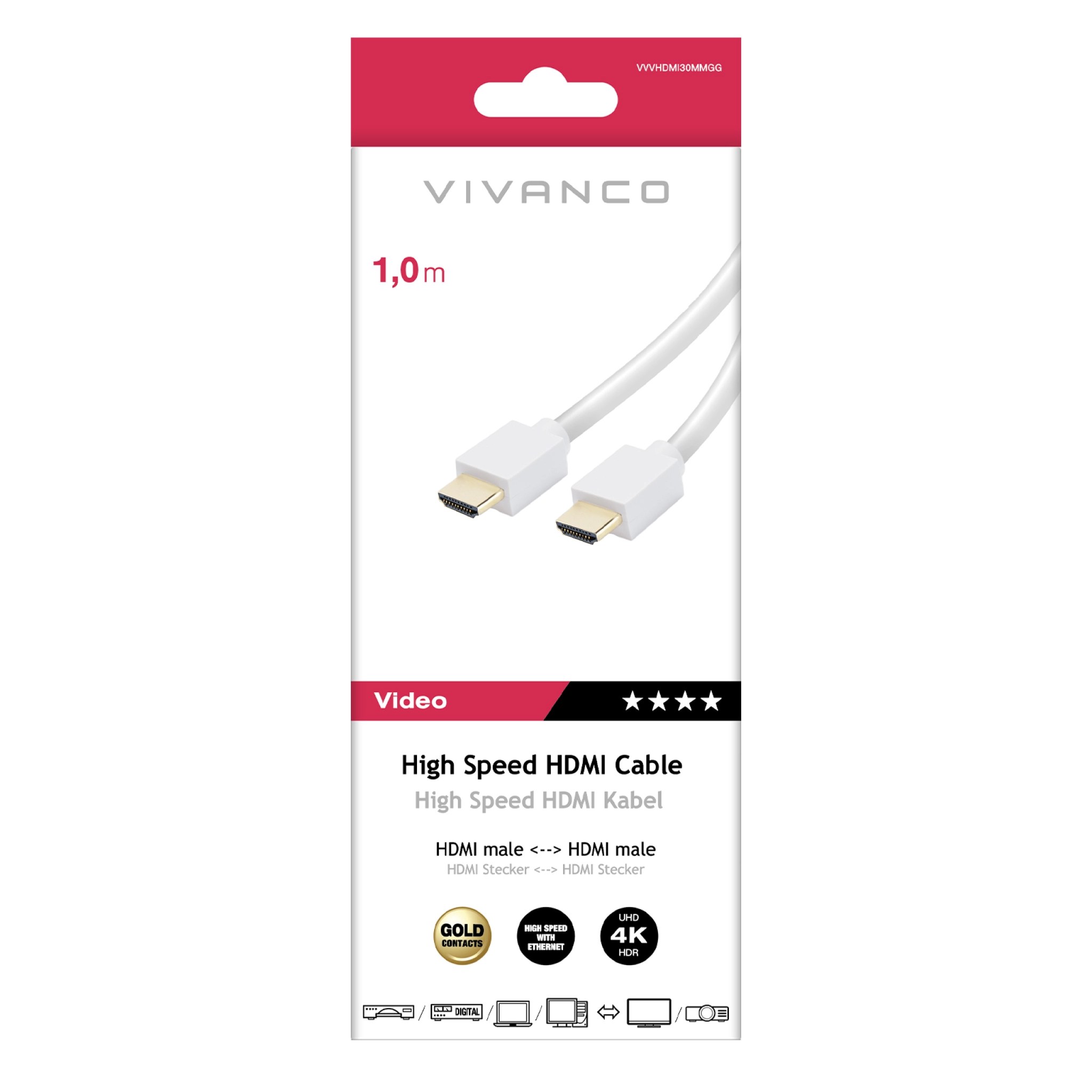 Vivanco høyhastighets HDMI-kabel med Ethernet