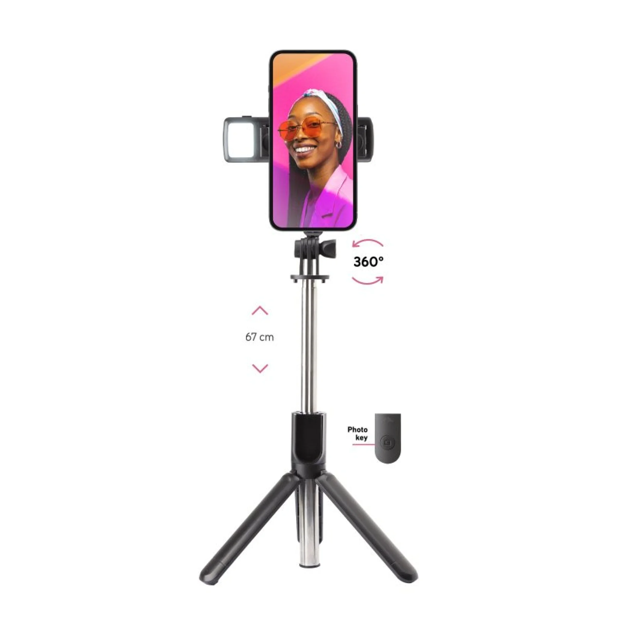 SBS Universal selfie stick with built-in LED light and tripod. Black