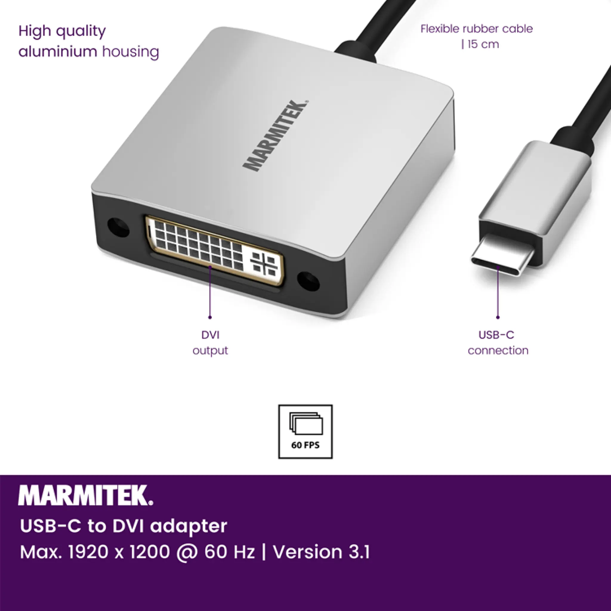 Marmitek USB-C til DVI-adapter. 0.15m