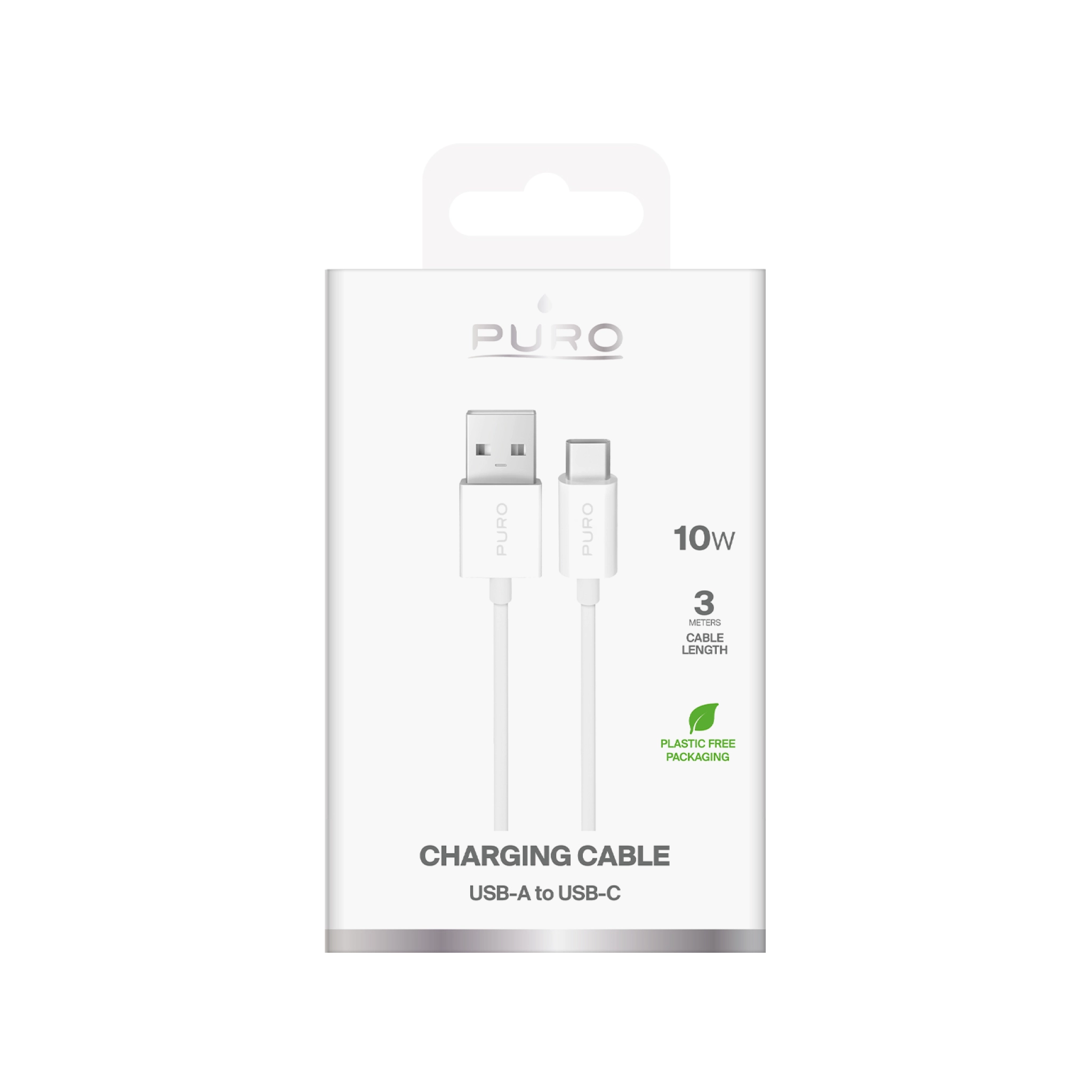 PURO TPE-kabel USB-A til USB-C, 3m, 2,0, 10 W, hvit