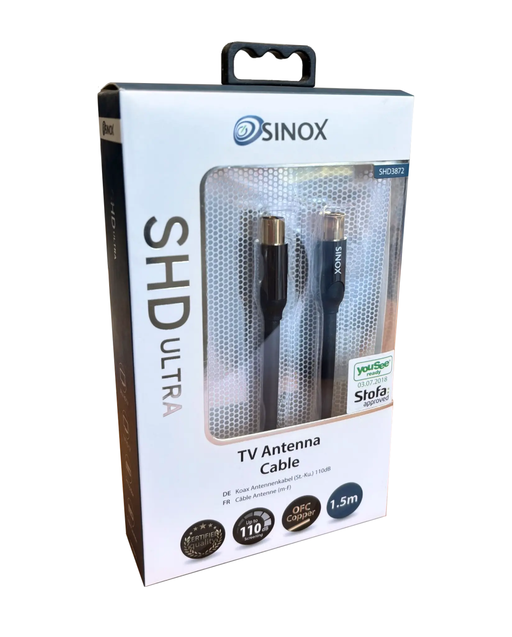 Sinox SHD antennekabel. 1,5 m. Svart