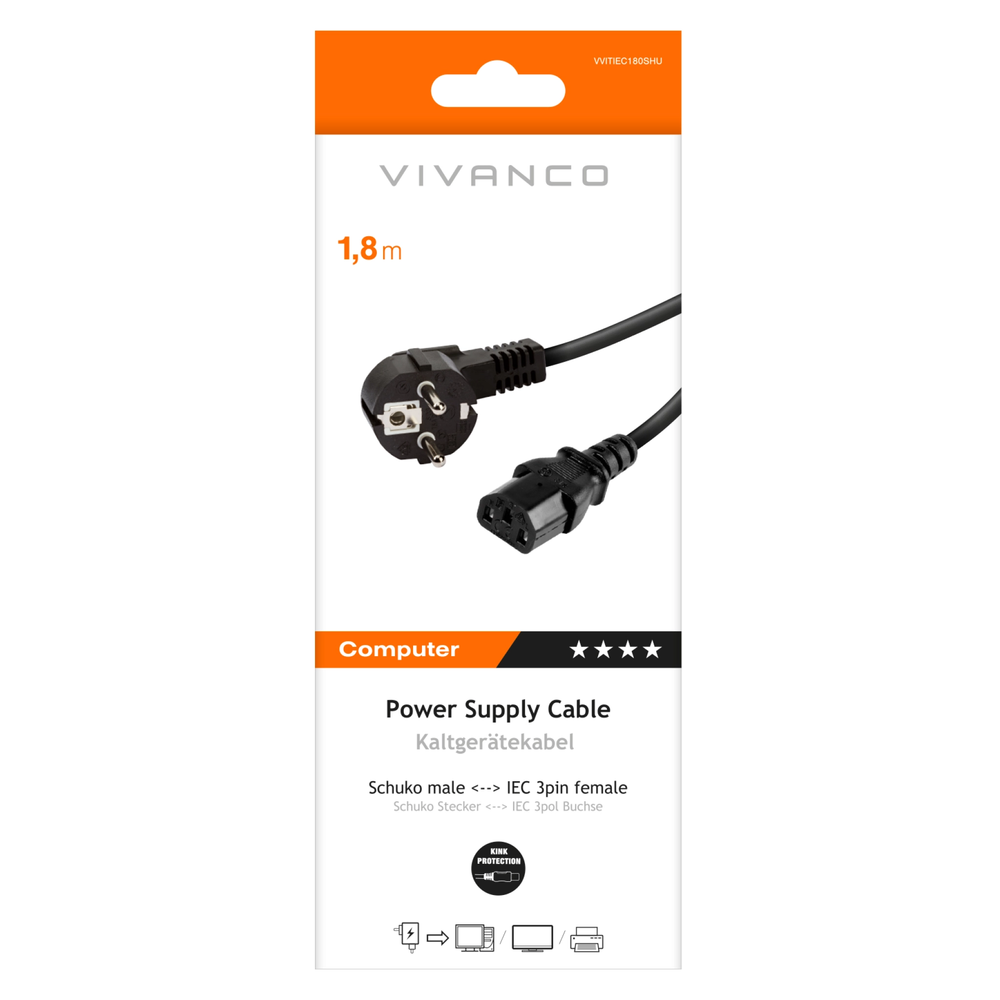 Vivanco Schuko-strømledning med IEC-kontakt