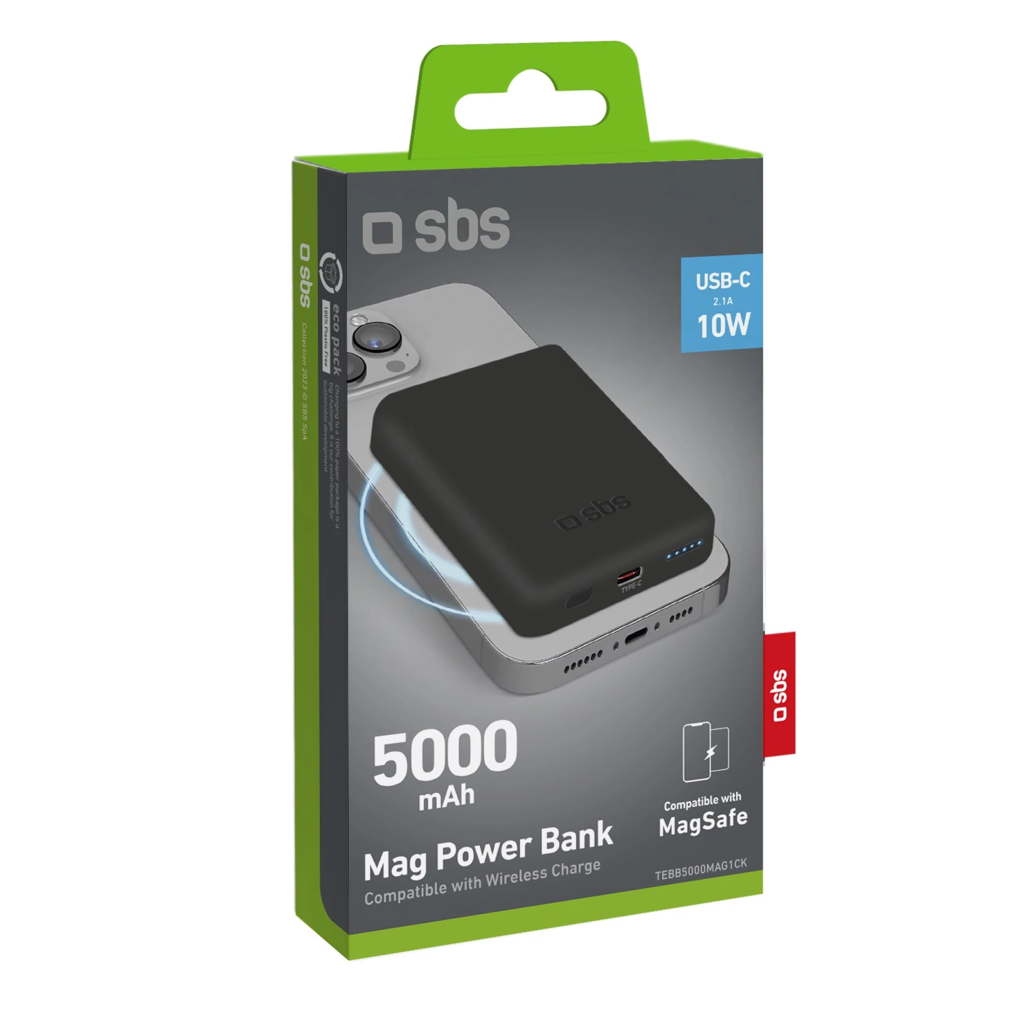 SBS 5000 mAh wireless magnetic Power Bank. Black