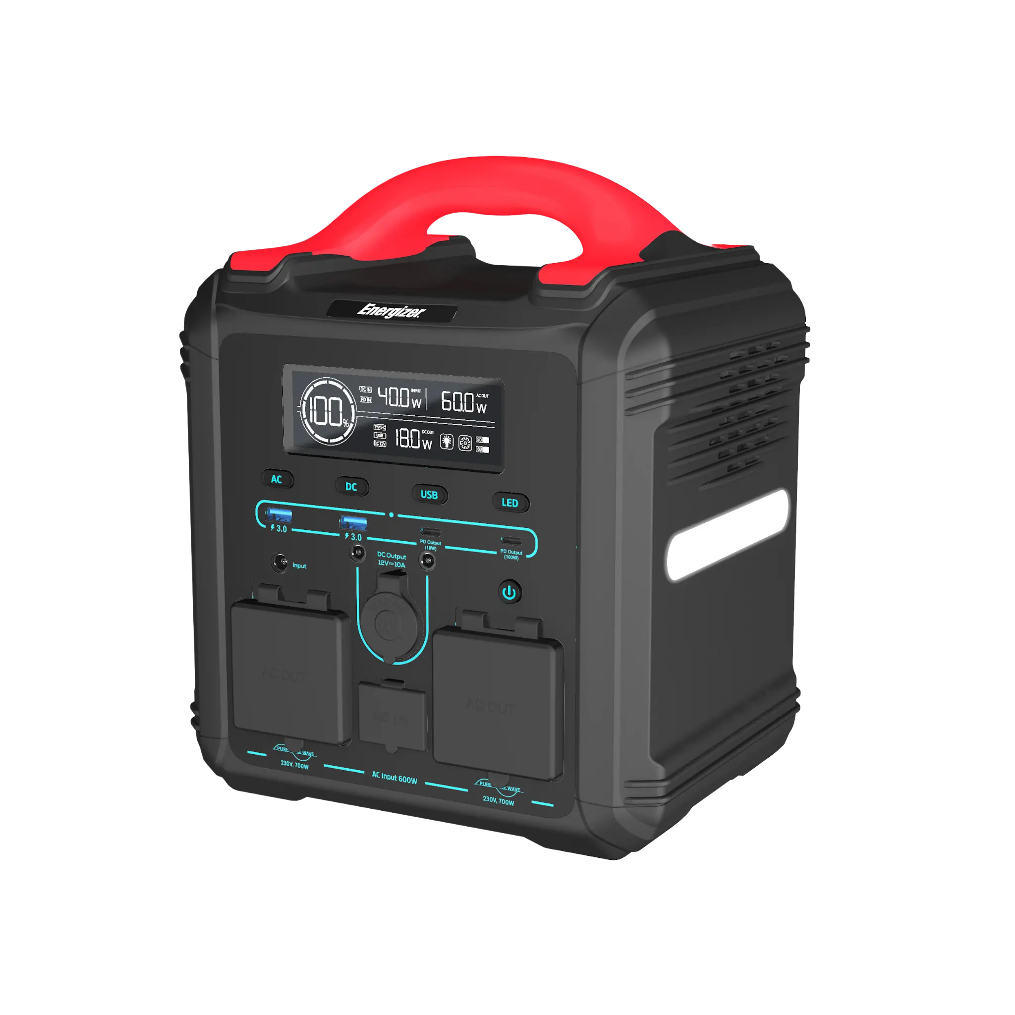 Energizer 700 W bærbar kraftstasjon med dobbel PD-utgang. Svart