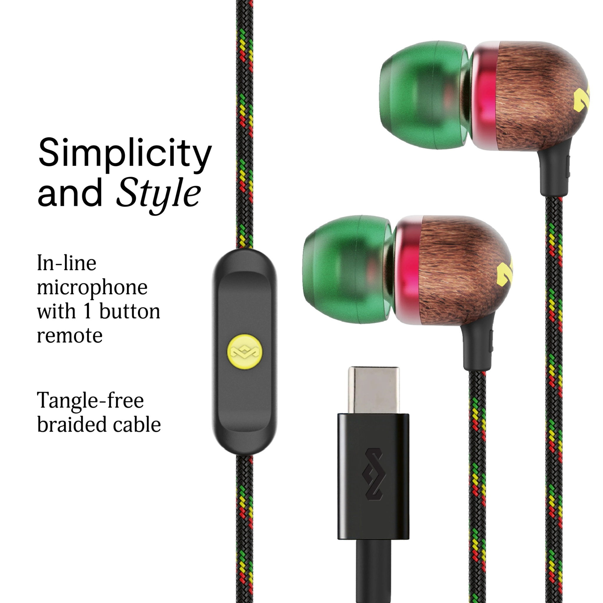 Marley Smile Jamaica USB-C-ørepropper. Rasta