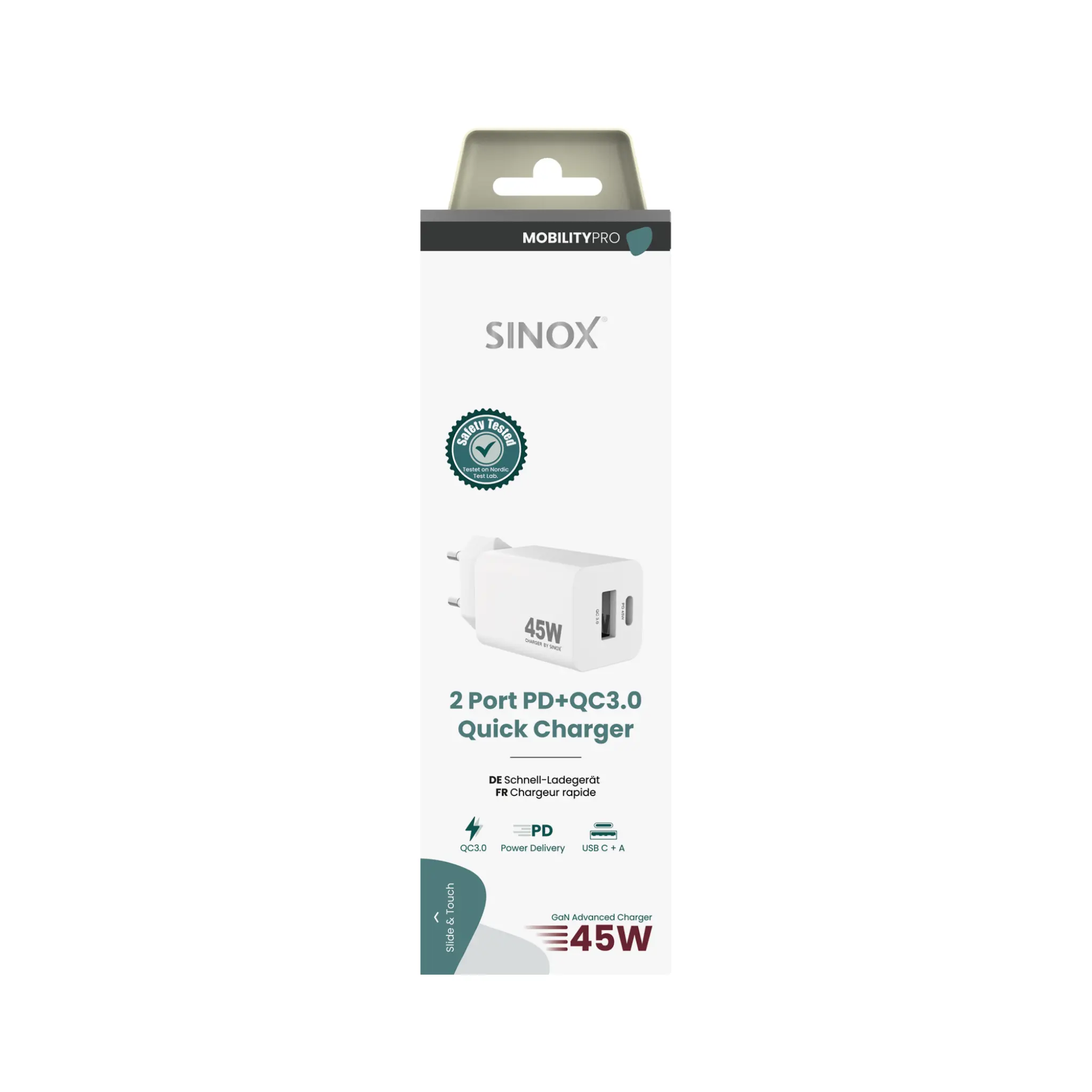 Sinox PRO vegglader USB-A+USB-C PD 45W. Hvit