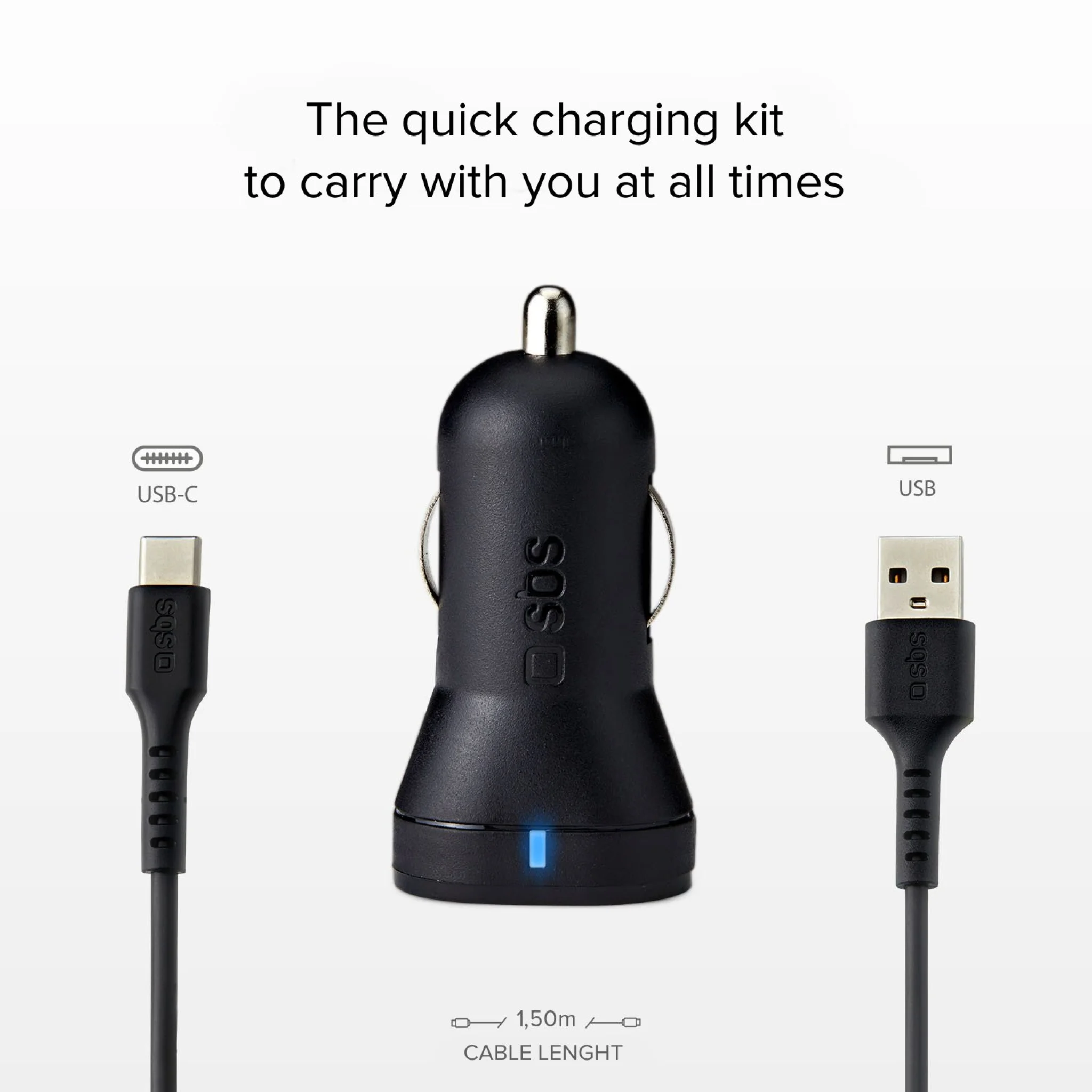 SBS USB-Type-C Car Charger Kit. 1A + 2.1A. 1m. Black SBS USB-Type-C Car Charger Kit. 1A + 2.1A. 1m. Black