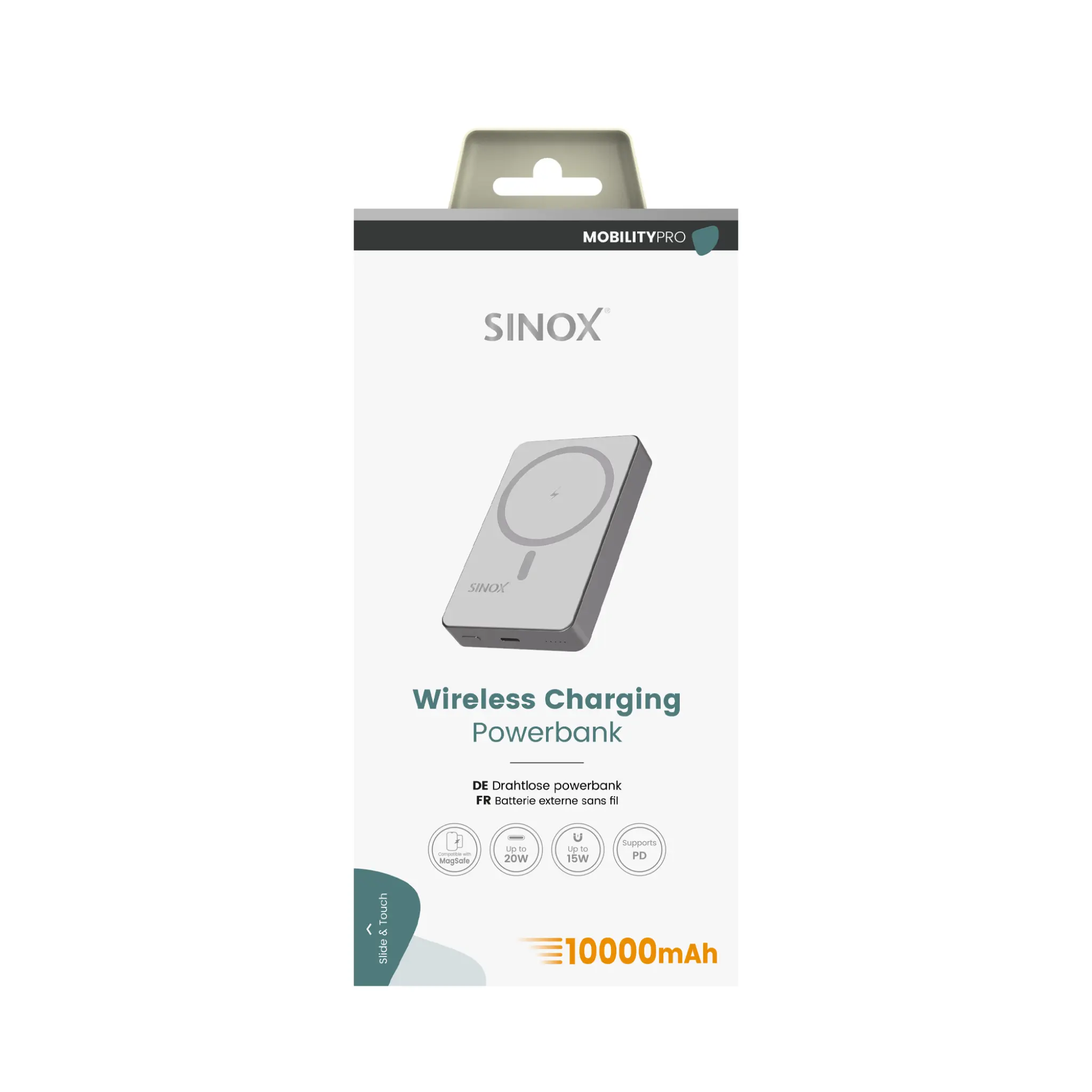 Sinox PRO trådløs strømbank 10000 mAh. Grå