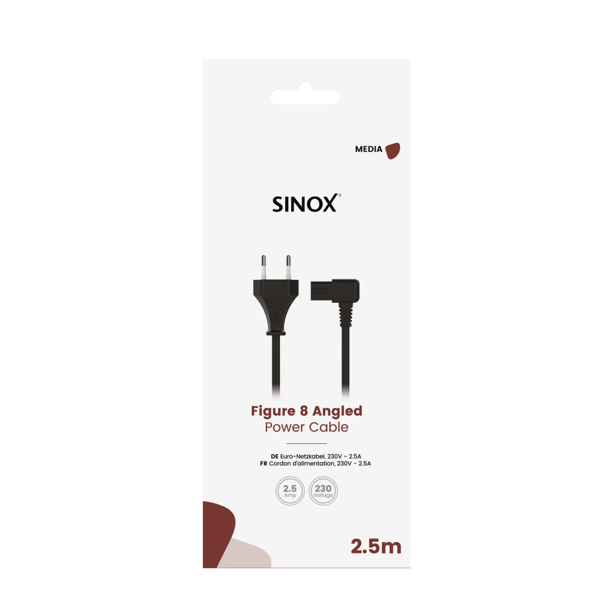 Sinox 8-sifret vinkelkabel. 2.5m. Svart