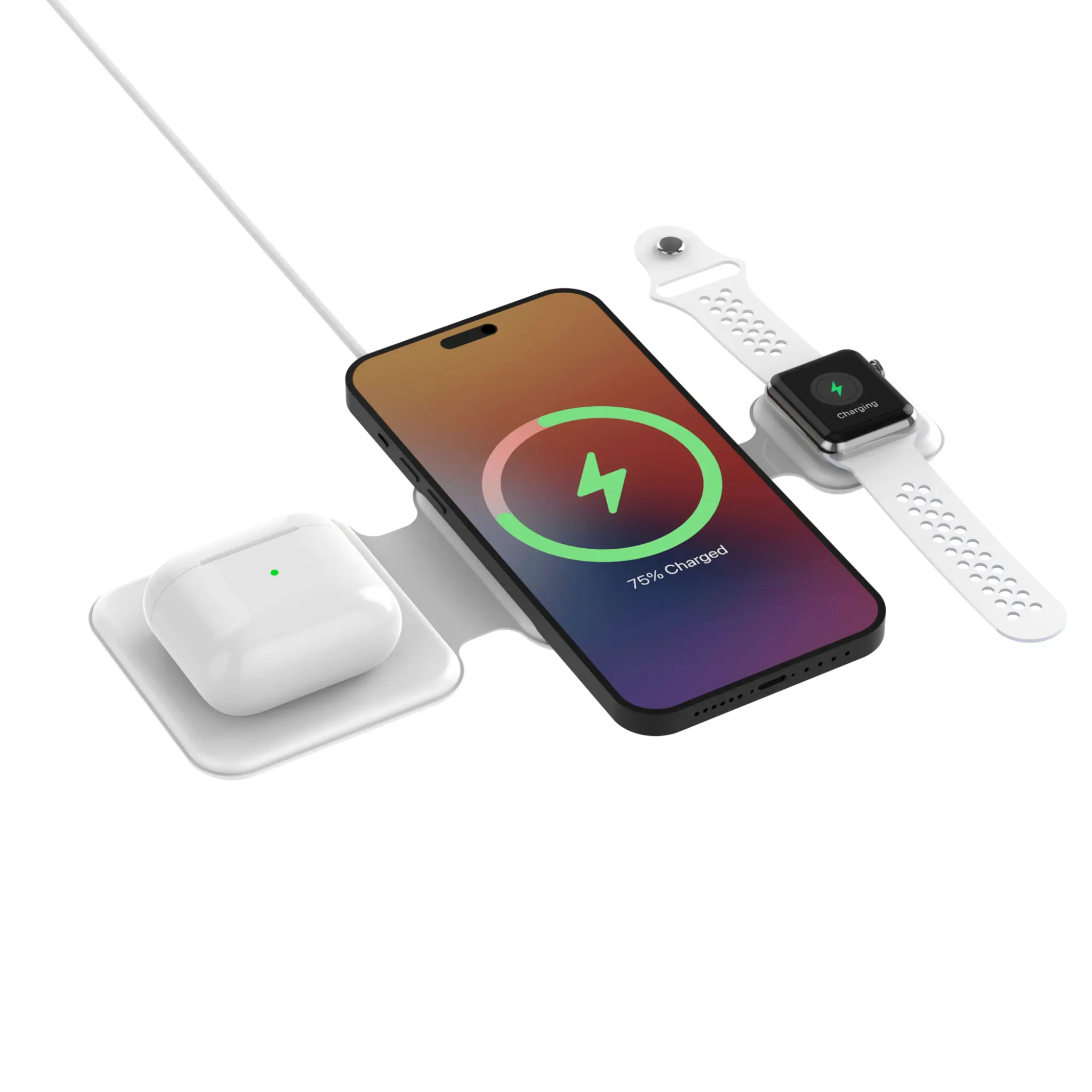 Sinox PRO 3-i-1 trådløs lader på 15 W. 1m. Hvit