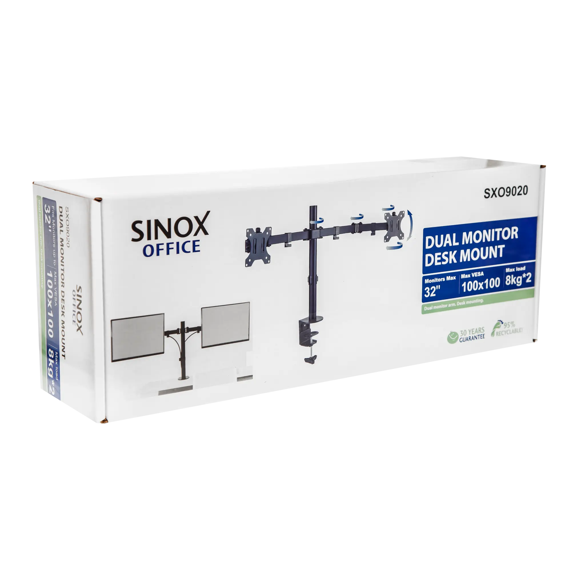Sinox Office skrivebordsfeste for to skjermer. Opp til 32". Svart