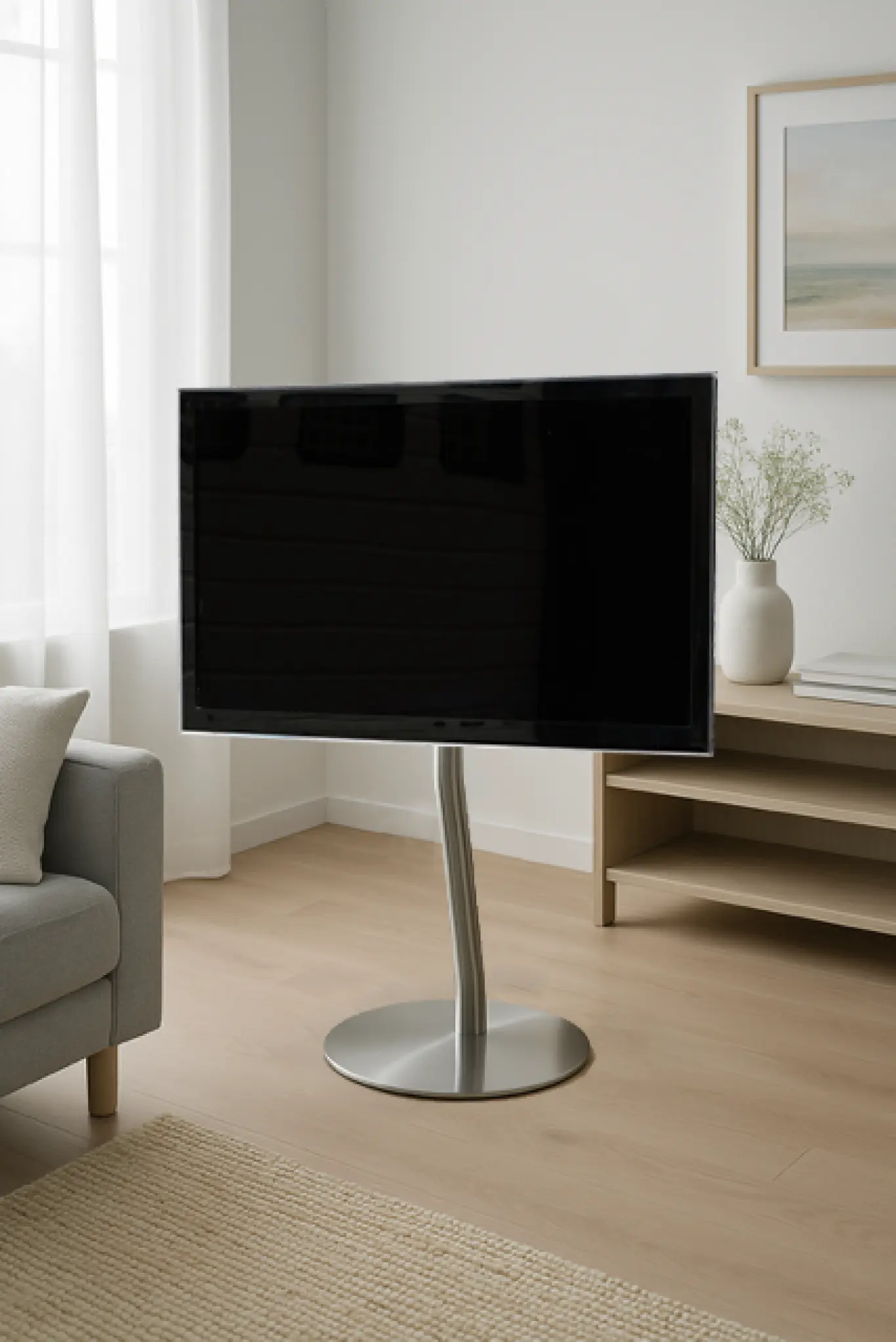 Sinox StandView TV-gulvmontering, vinklet med roterbar topp. 26"-65". Alu-finish Sinox StandView TV-gulvmontering, vinklet med roterbar topp. 26"-65". Alu-finish