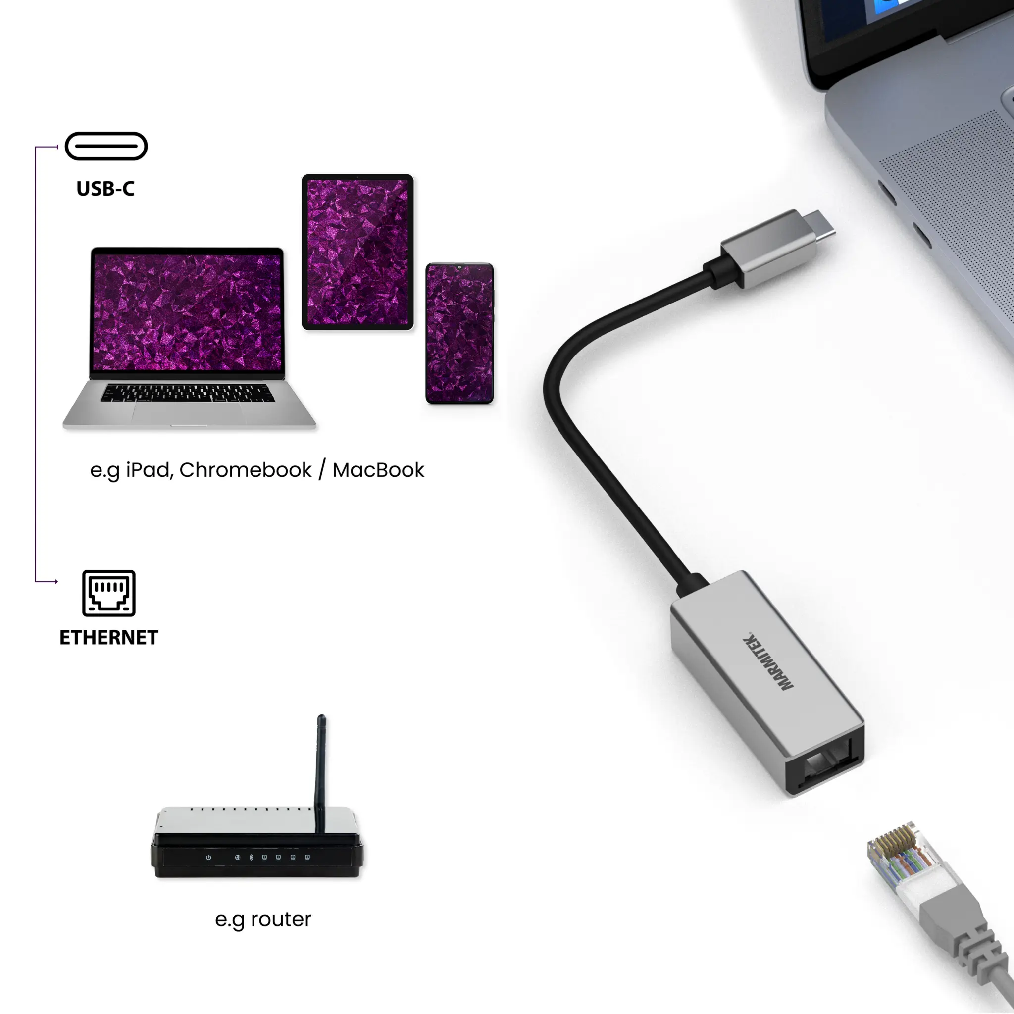 Marmitek USB-C to Ethernet adapter. 0.15m
