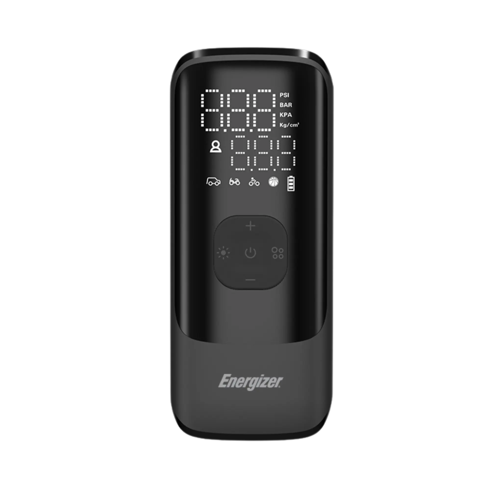 Energizer høytytende dekktrykker med 150 PSI maksimaltrykk. Svart