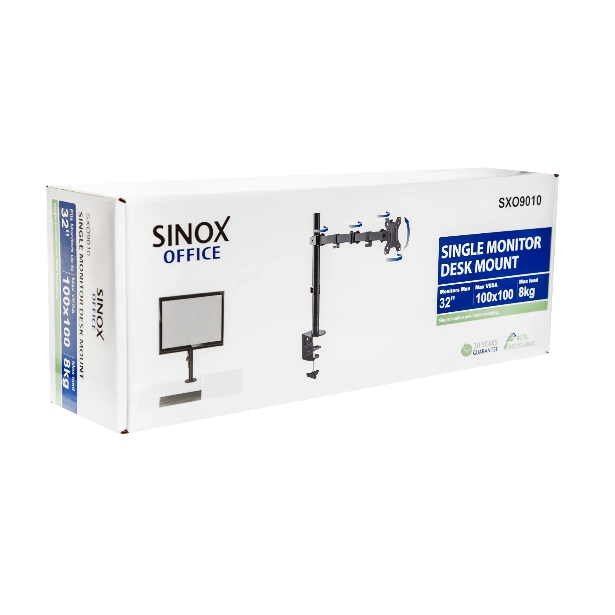 Sinox Office skrivebordsfeste for én enkelt skjerm. Opp til 32". Svart