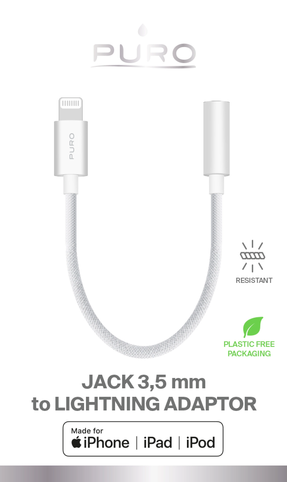 PURO Fabric Adapter fra 3,5 mm jack til Lightning